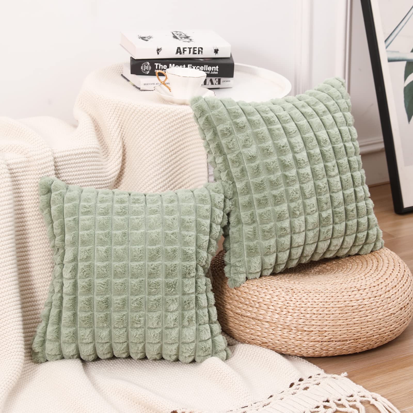 Plush Cushion Covers Set of 2 - Sage Green 60x60cm-image-b1de4735-67aa-45fd-afa3-058f7c384db5-86727