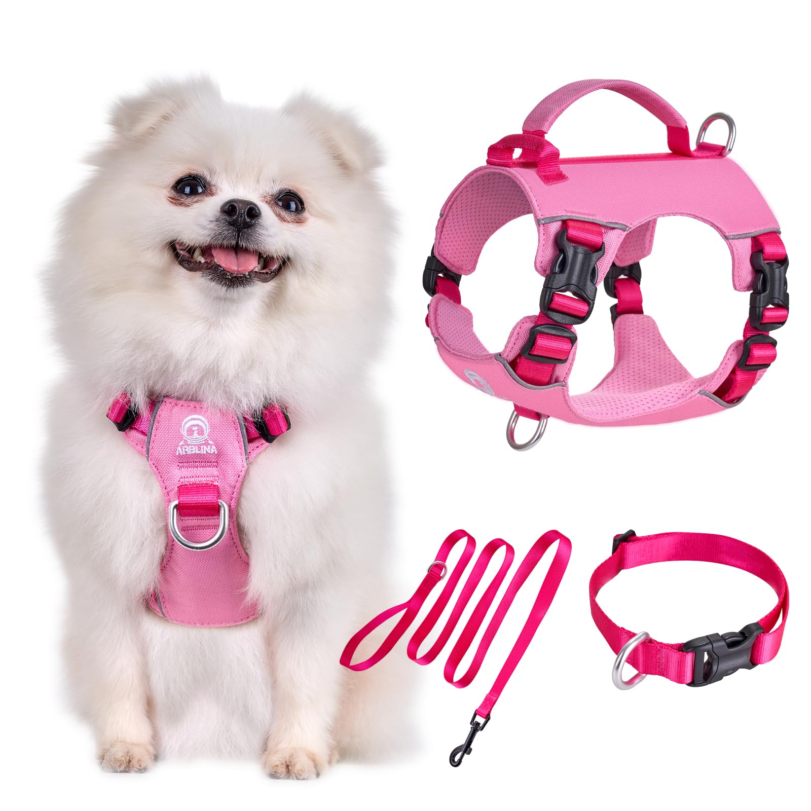 Small Dog Harness Set Reflective - Pink S-image-ba836290-ef8e-47a6-8d89-39912b8b7165-105045