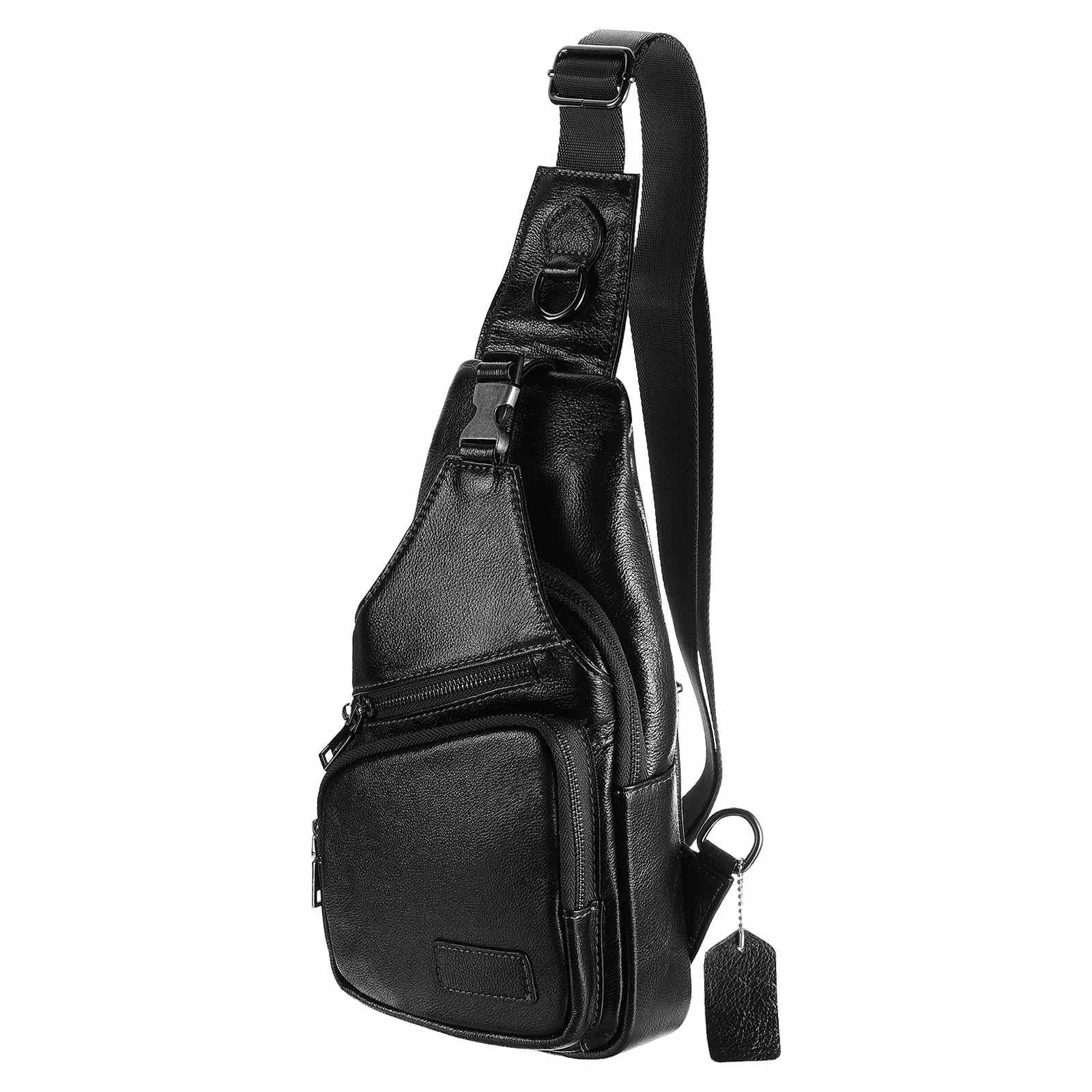Leather Sling Bag Crossbody - Black 6.69"x12.6"-image-8e030086-770f-421a-9bb8-825b076f0f7e-110574
