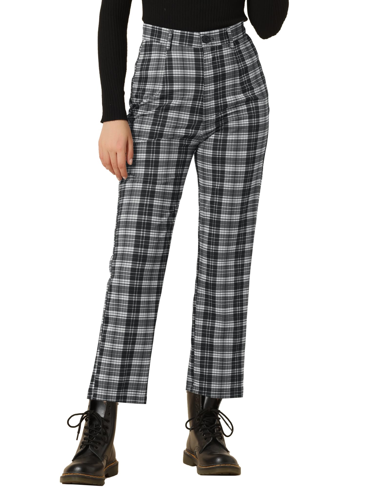 Women's Plaid Work Trousers - Black White S-image-bfc21fc4-d320-48d3-9b8a-0f299e4b6797-114868