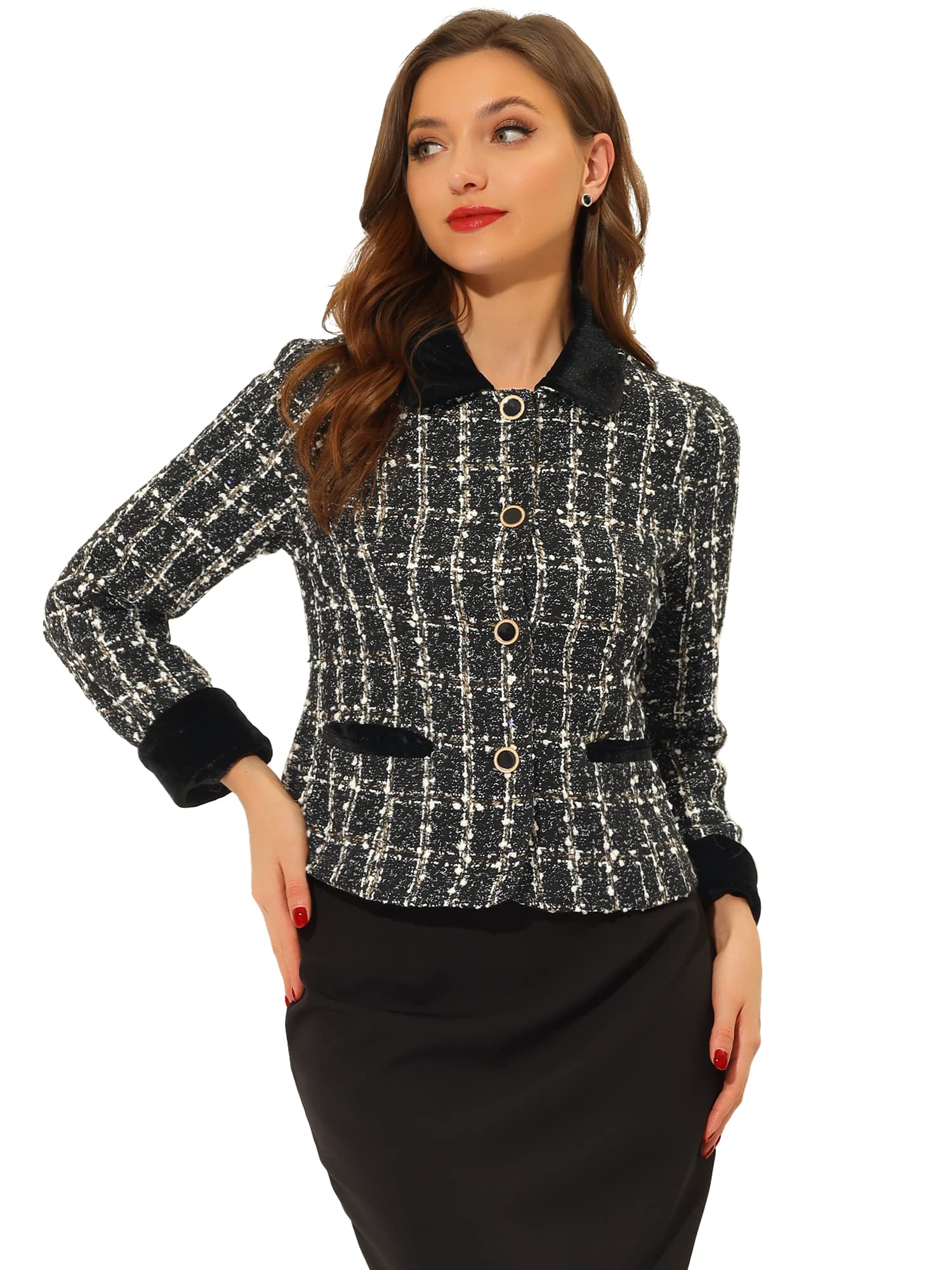 Women's Tweed Plaid Blazer - Black 20-image-c8903c27-17f5-4e31-b6e8-10db5ffec198-115860