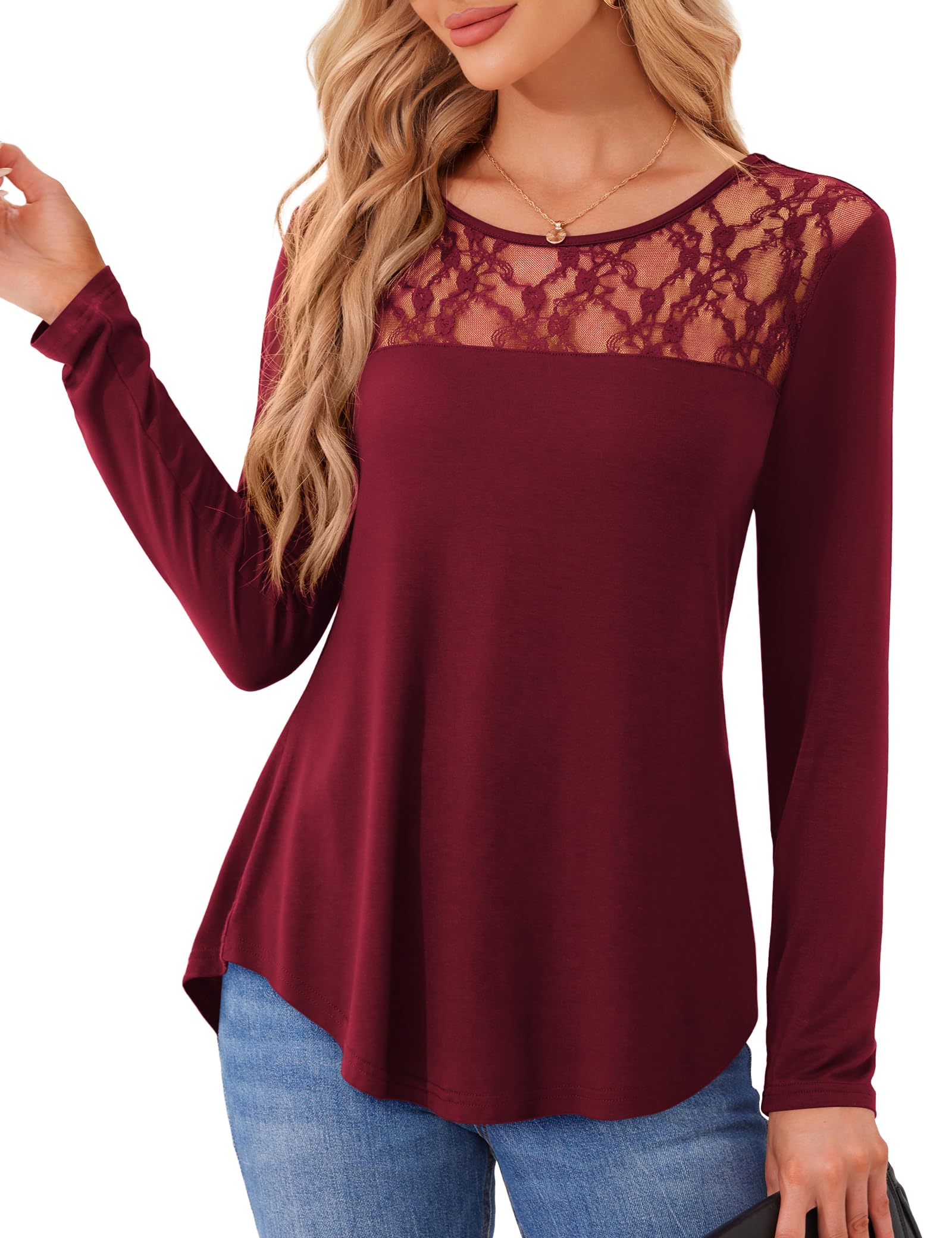 Ladies Lace Long Sleeve T-Shirt - Burgundy UK 20-22-image-b51b7878-430d-4873-8065-609ea0ddc864-101301