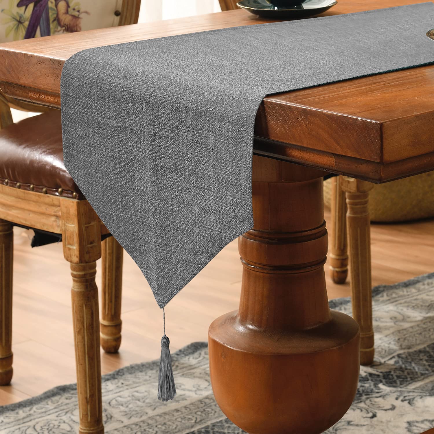 Waterproof Faux Linen Table Runner with Tassels, Grey 35×300 cm - Ideal for Weddings & Holidays-image-b19b19d5-3250-4e1d-8896-f1ed4f7a452e-64793