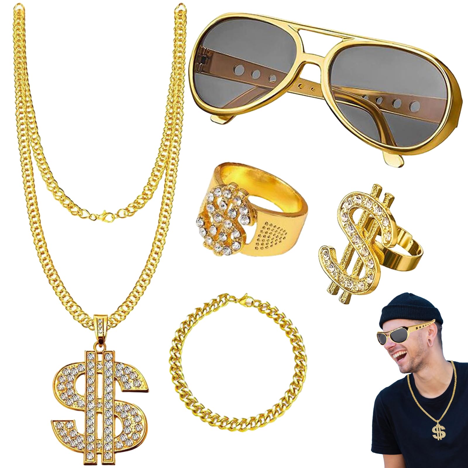 5 PCS 80s/90s Hip Hop Fancy Dress Costume Set - Disco Outfit with Chunky Rapper Accessories-image-5f96186e-e0ce-456e-a022-2c2551d36ec5-66637