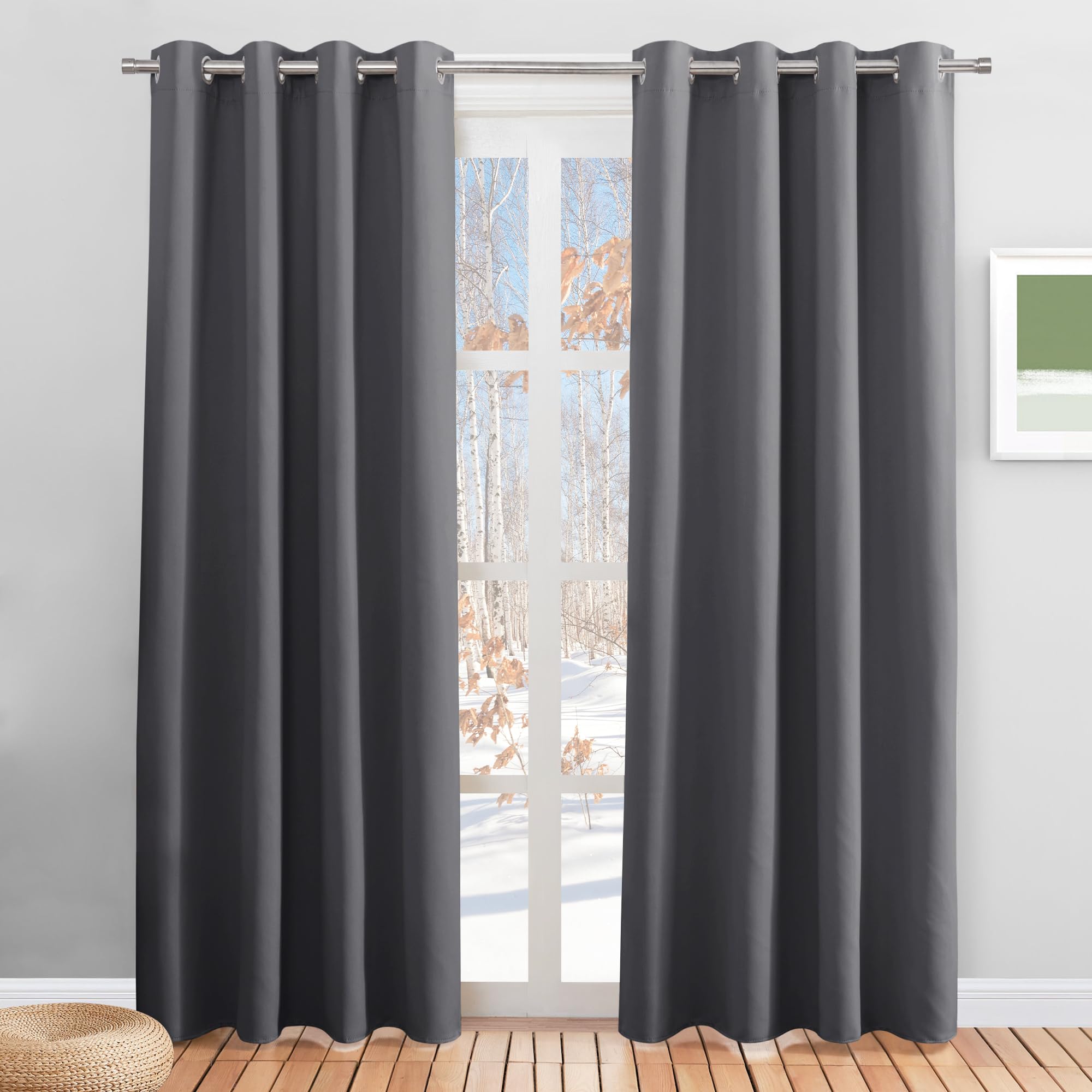 Blackout Curtains Thermal Eyelet Set - Grey W 55" x L 87"-image-b6c5e6bb-eae9-4d84-8554-be368b5403b3-112361