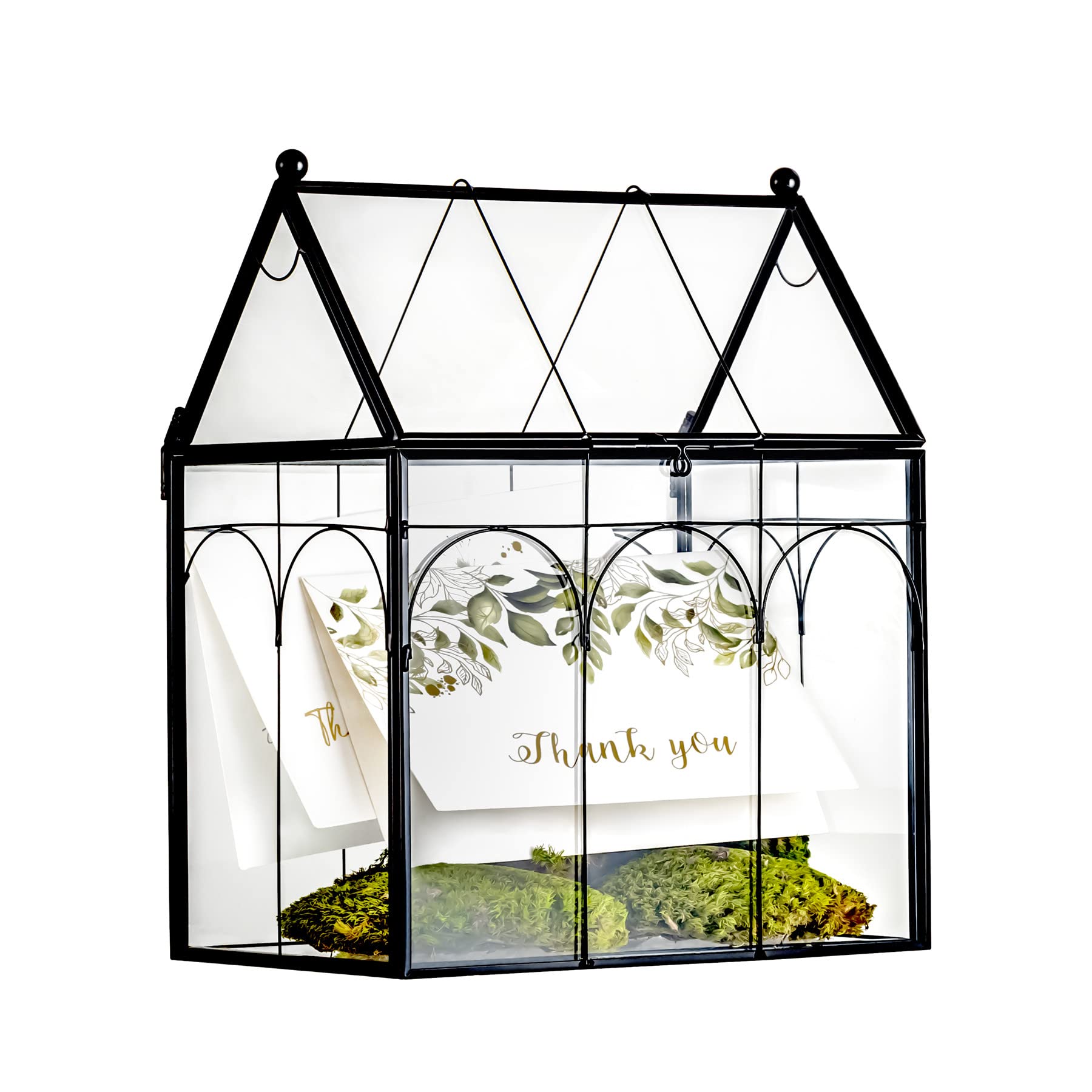 Geometric Glass Terrarium Planter with Lid for Succulents & Cacti, Decorative Indoor Box, 19x12.5x23 cm, Black-image-b55ae4dd-351b-4e76-88bd-5a7350908a22-73895