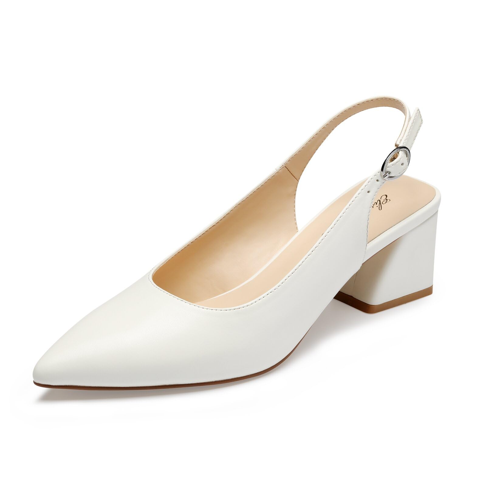 Slingback Closed Toe Block Heel Pumps - White 3.5 UK-image-f6a65a36-1e4b-4a1a-8484-32a653820ee3-85885