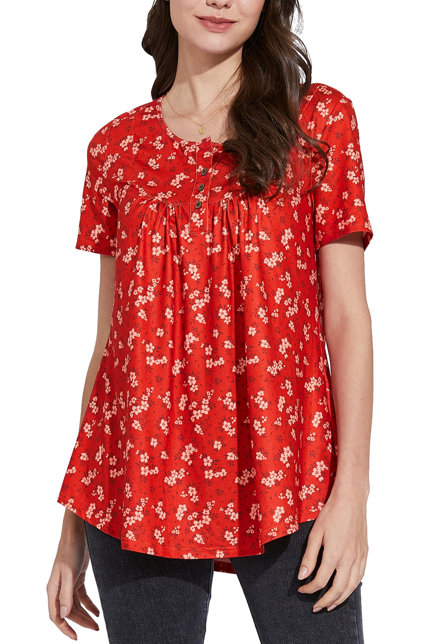 Women's Floral Tunic Top - Red Flower XL-image-4db20163-b8b4-4a6e-94c0-1aa57547a463-120317