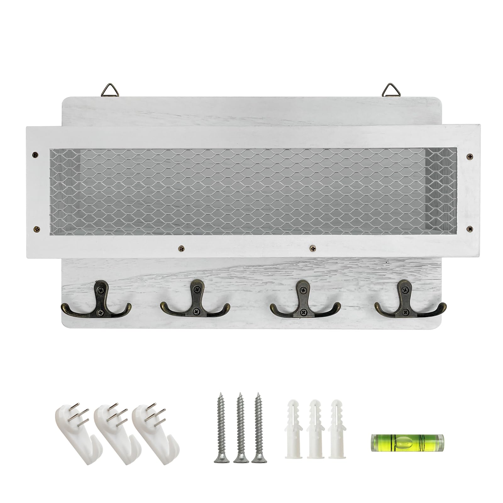 White Wooden Wall Key Rack Organiser with 4 Double Hooks for Entryway, Kitchen & Hallway-image-8ee7069d-2184-4a2e-b2ab-6edcae533a0e-61654