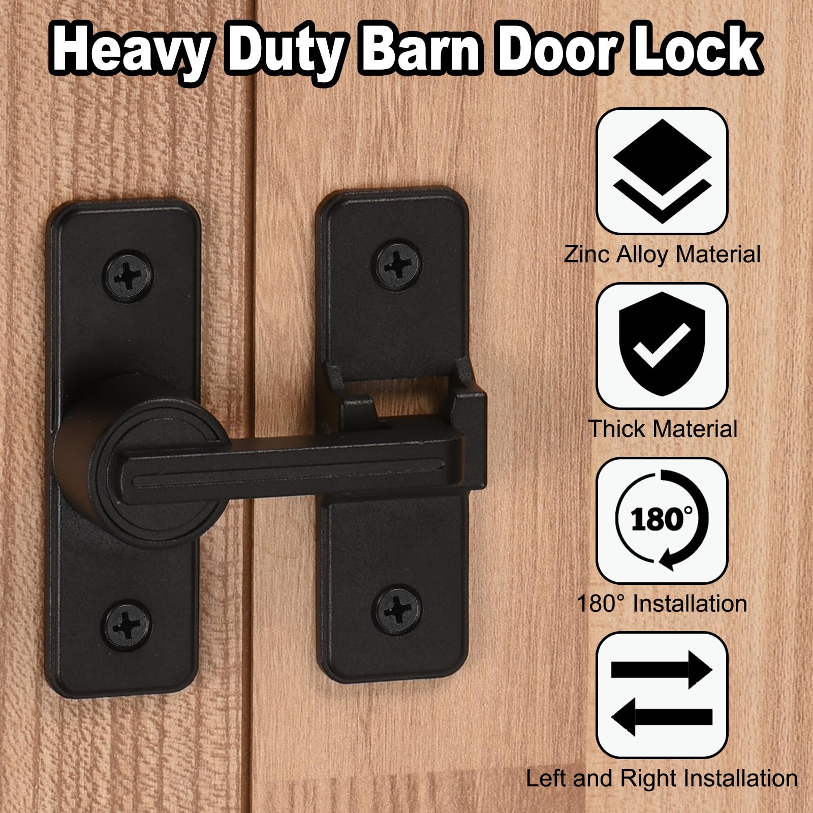 Pocket Door Lock 4-Pack Matte Black Barn Es - Stainless Steel Sliding Gate Locks (3.93\" X 2.75\") Door Latch