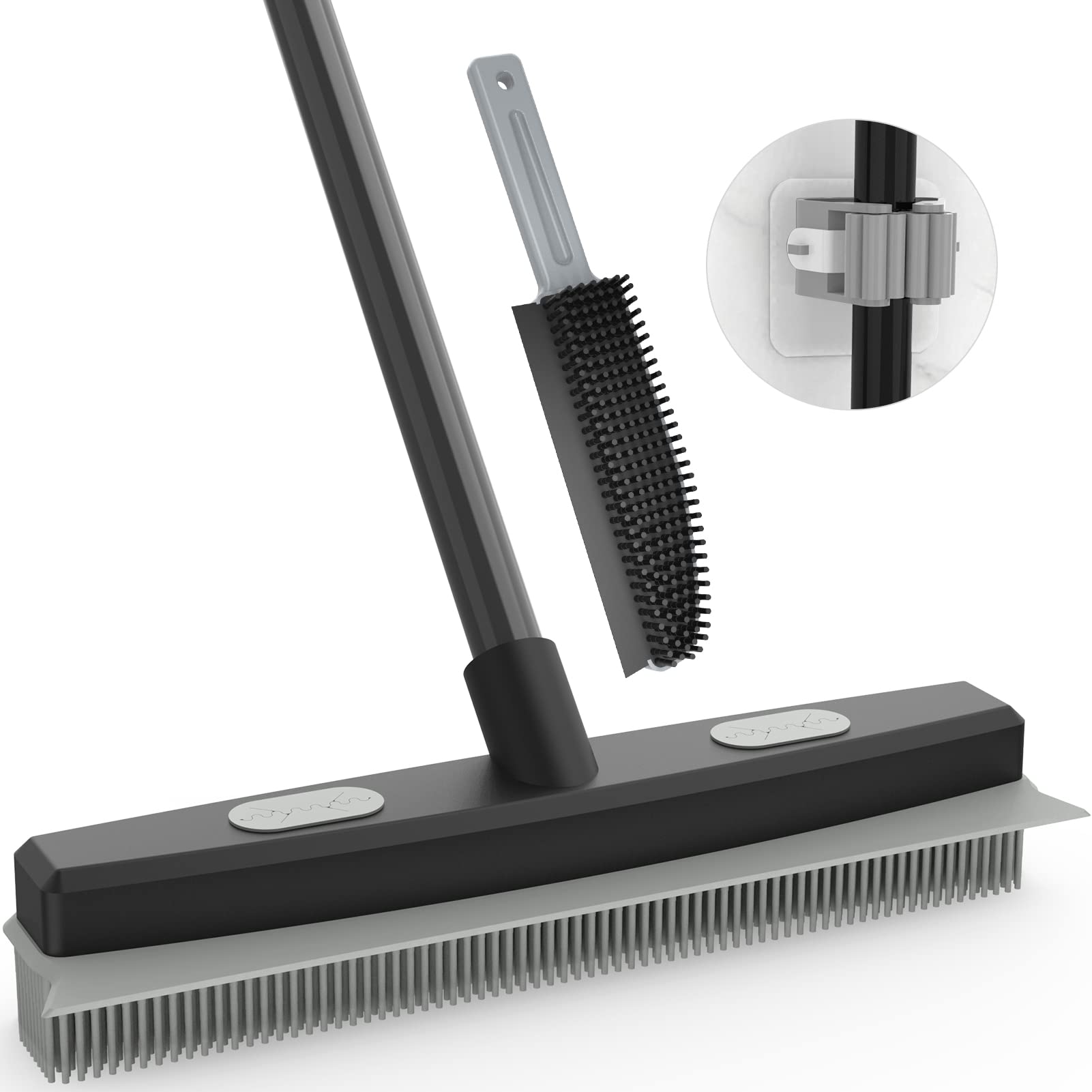 142 cm Telescopic Rubber Broom with Squeegee, Black/Grey - Removes Pet Hair, Indoor/Outdoor Use-image-f0338bed-e713-40b1-bad9-b114566b9dbe-57463