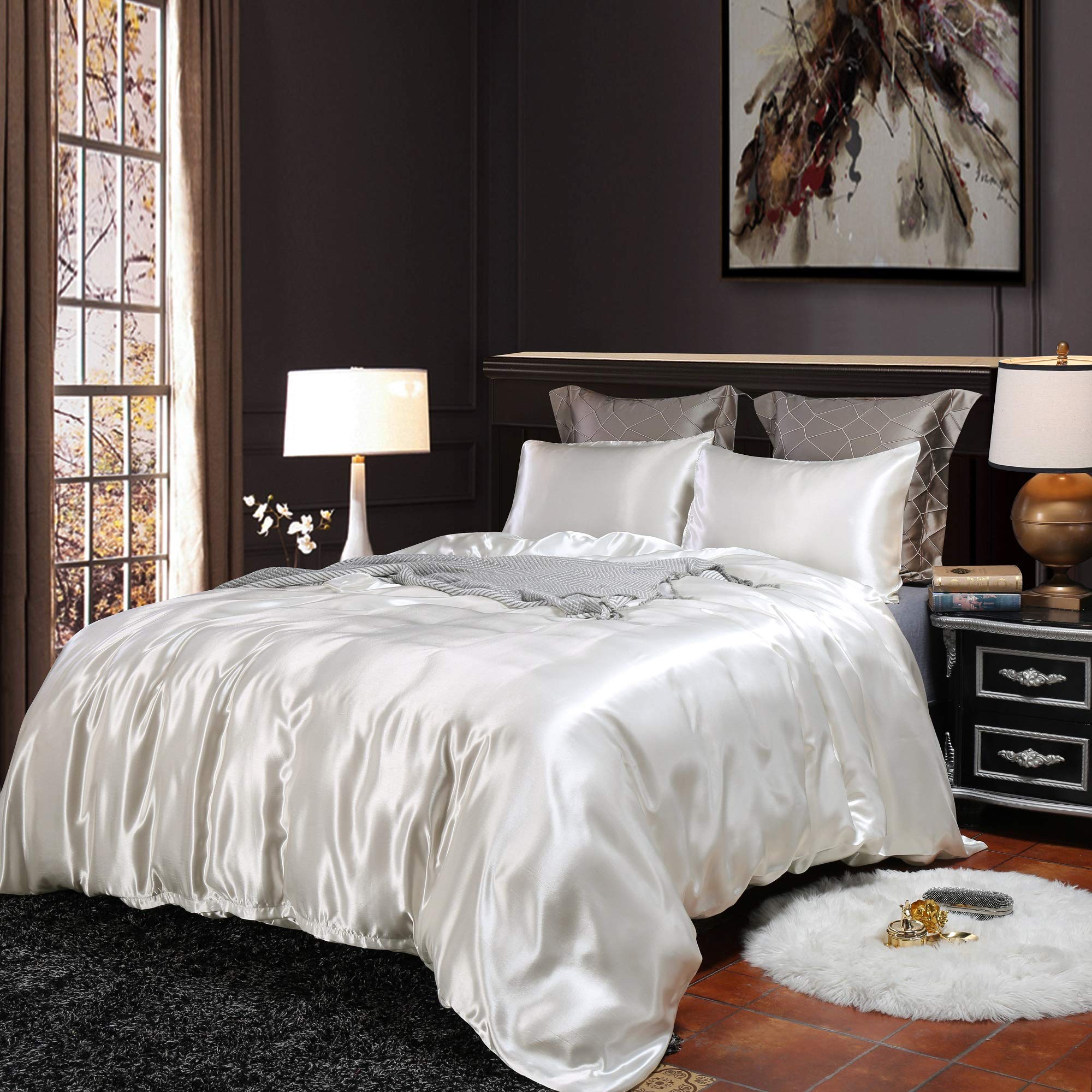 Loussiesd White Satin Comforter Cover Set - Single Reversible Luxury Bedding for Summer-image-868e4b93-7991-491b-bc82-f922d43564a5-54210