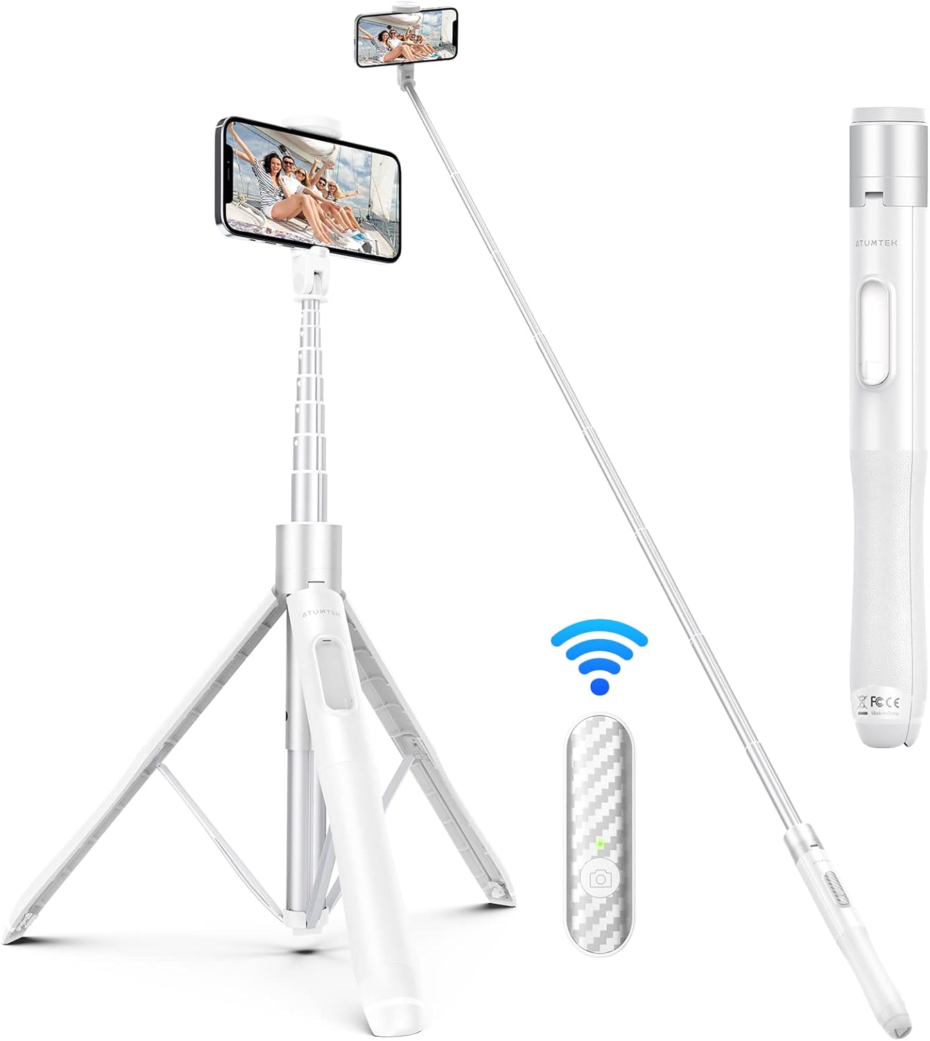 Selfie Stick Tripod 65-inch with Remote - White 1.65m-image-61706e04-80c9-4edb-a699-4d871b9ea2f2-97330