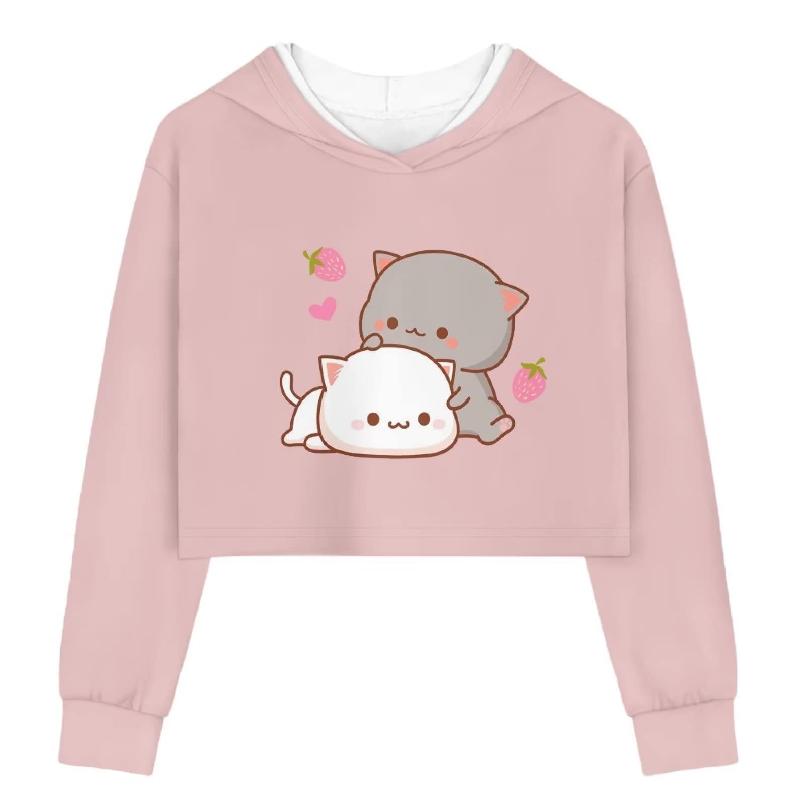 Girls Crop Top Hoodie - Cute Cat 11-12 Years-image-2a4d3956-3111-40dc-9ec5-3d7f12a98553-104377