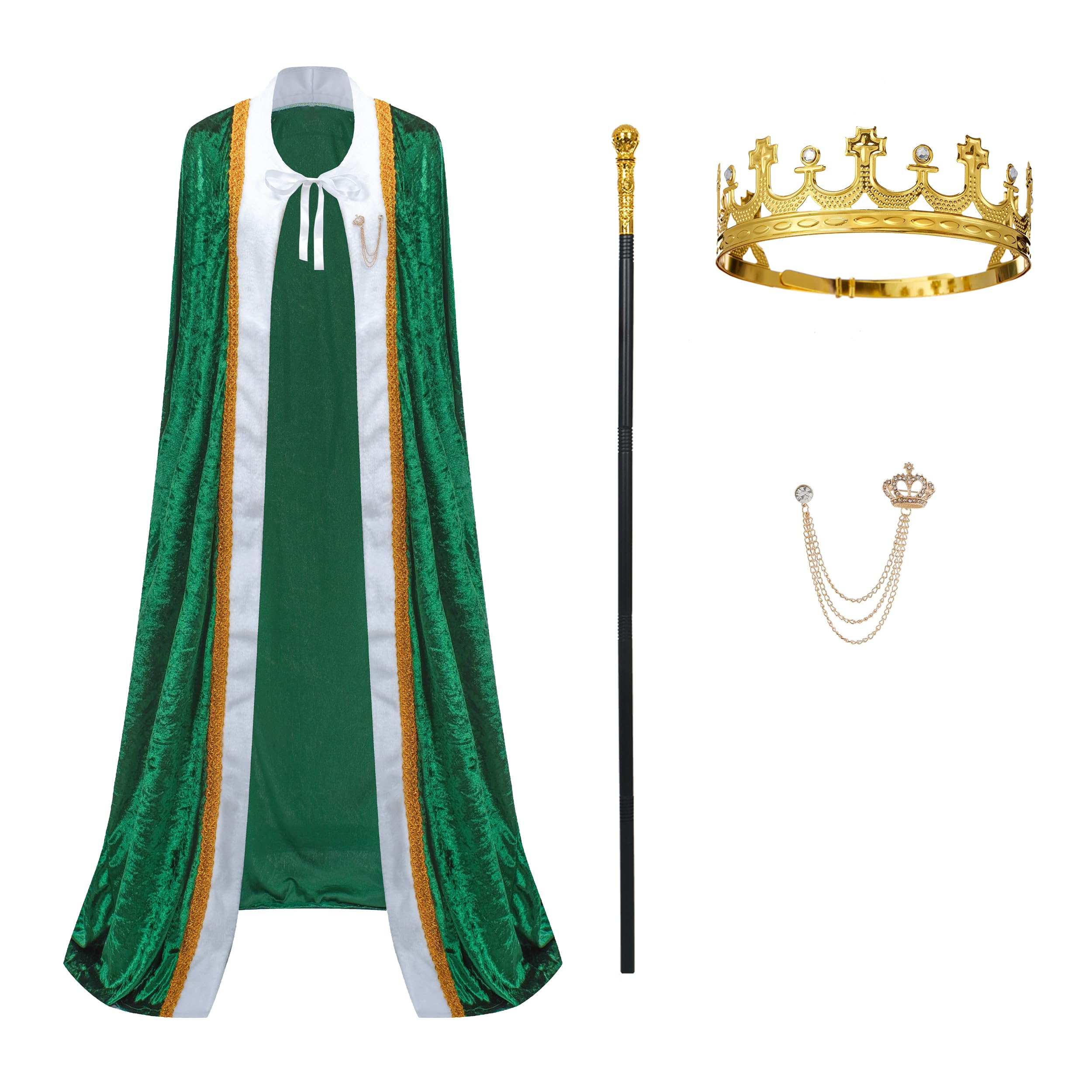 Adult King Costume With Metal Crown, Green Cape, Sceptre & Brooch, Perfec Adult King Costume With Metal Crown, Green Cape, Sceptre & Brooch, Perfec