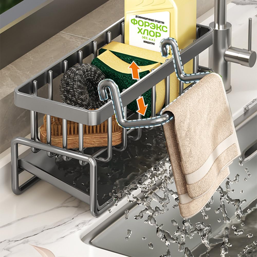 Wall-Mounted Sink Caddy for Kitchen - Grey Sponge Holder with Quick Draining Tray-image-77db6ebb-a08b-4616-ab9f-8d6d1b78ad9c-57692