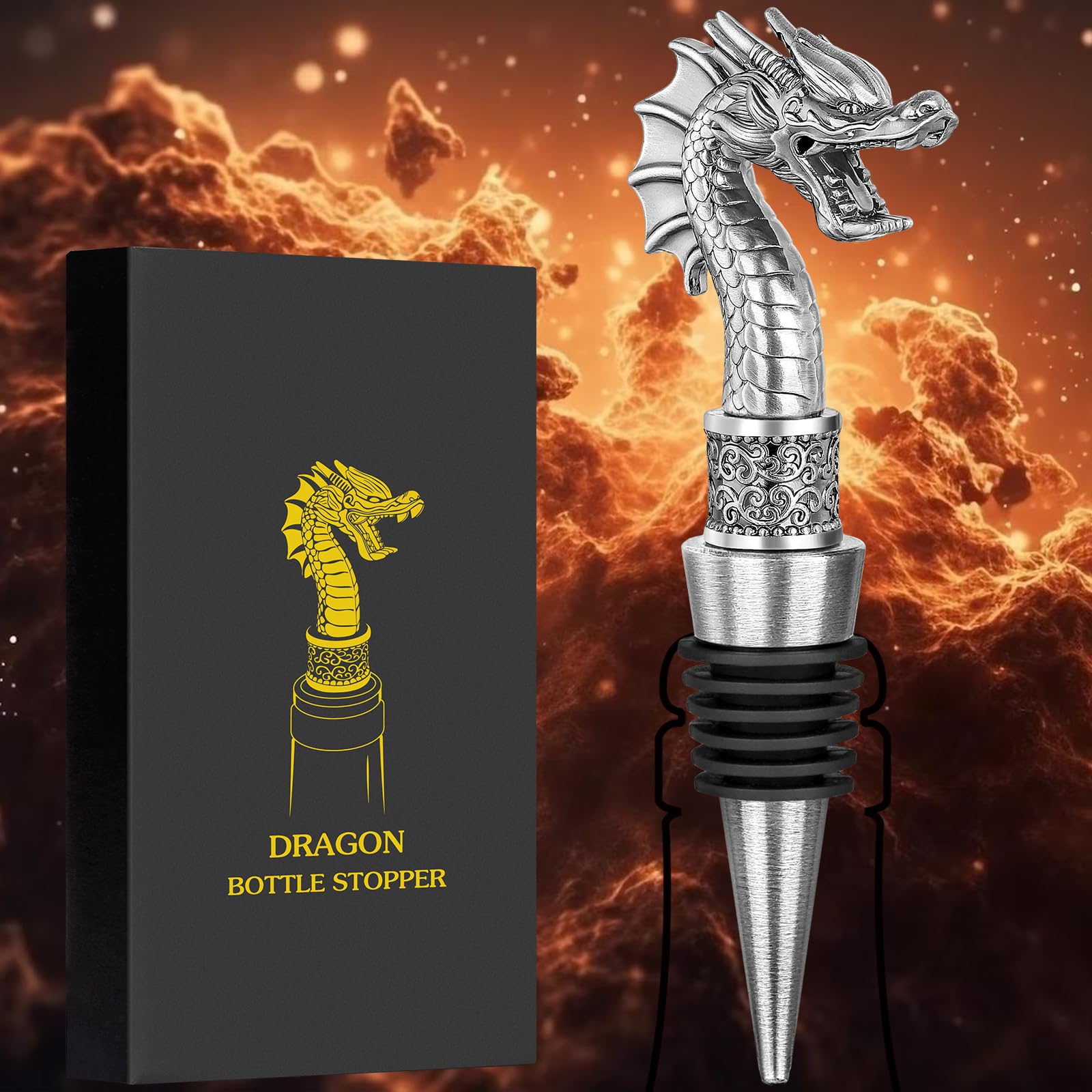 Dragon Head Wine Stopper & Opener - Unique Gift for Men, Dad, Fans - Dark Silver, Airtight Seal, Multi-Bottle Fit-image-ca9ddfe0-8b69-40ac-b082-badcafd65894-4410