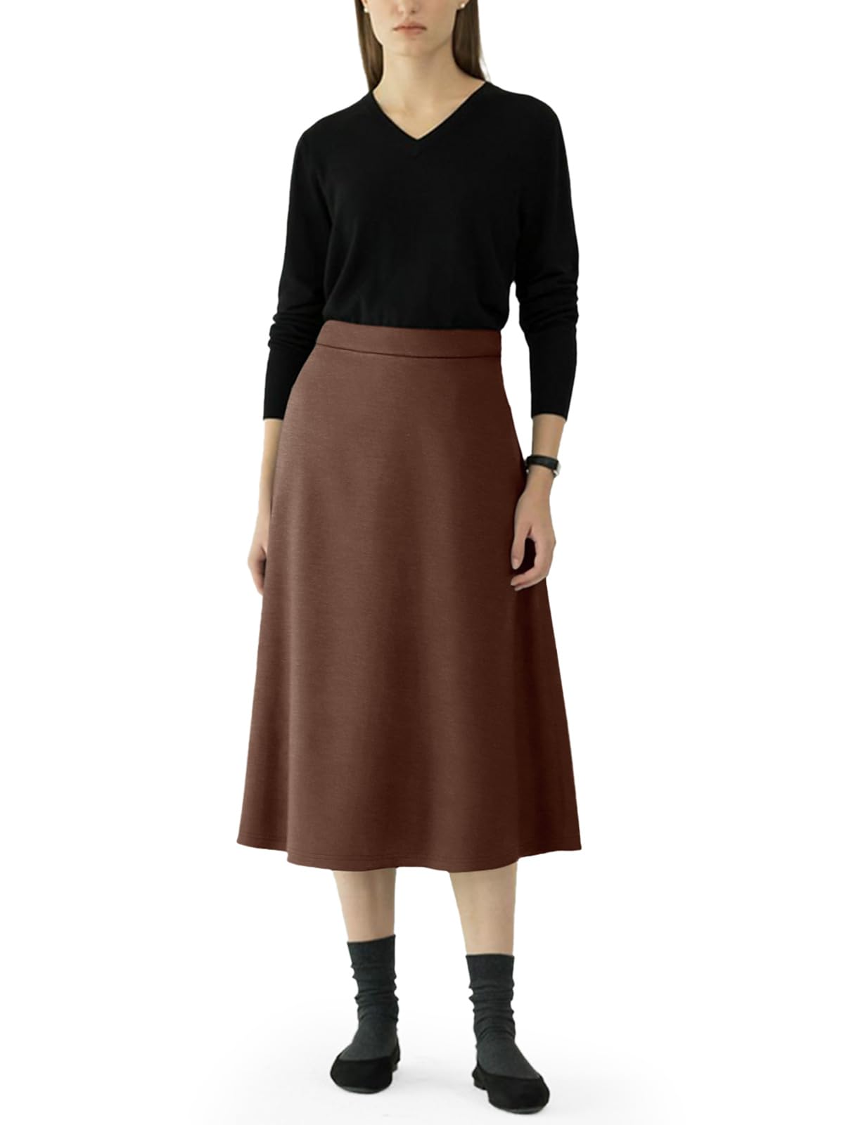 Women's Cotton Midi Skirt - Coffee S-image-aa975765-eed3-409f-8f99-47868608cb26-92537