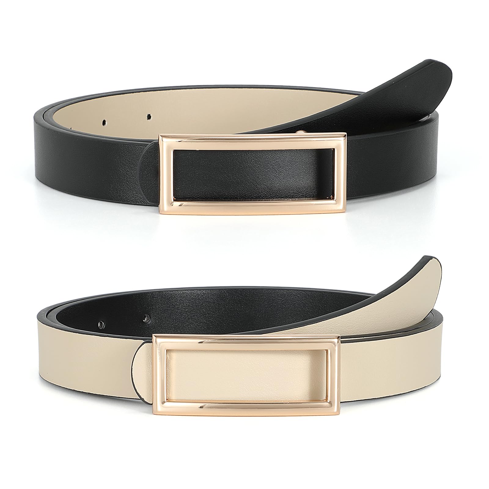 Reversible Faux Leather Skinny Belt For Women With Gold 