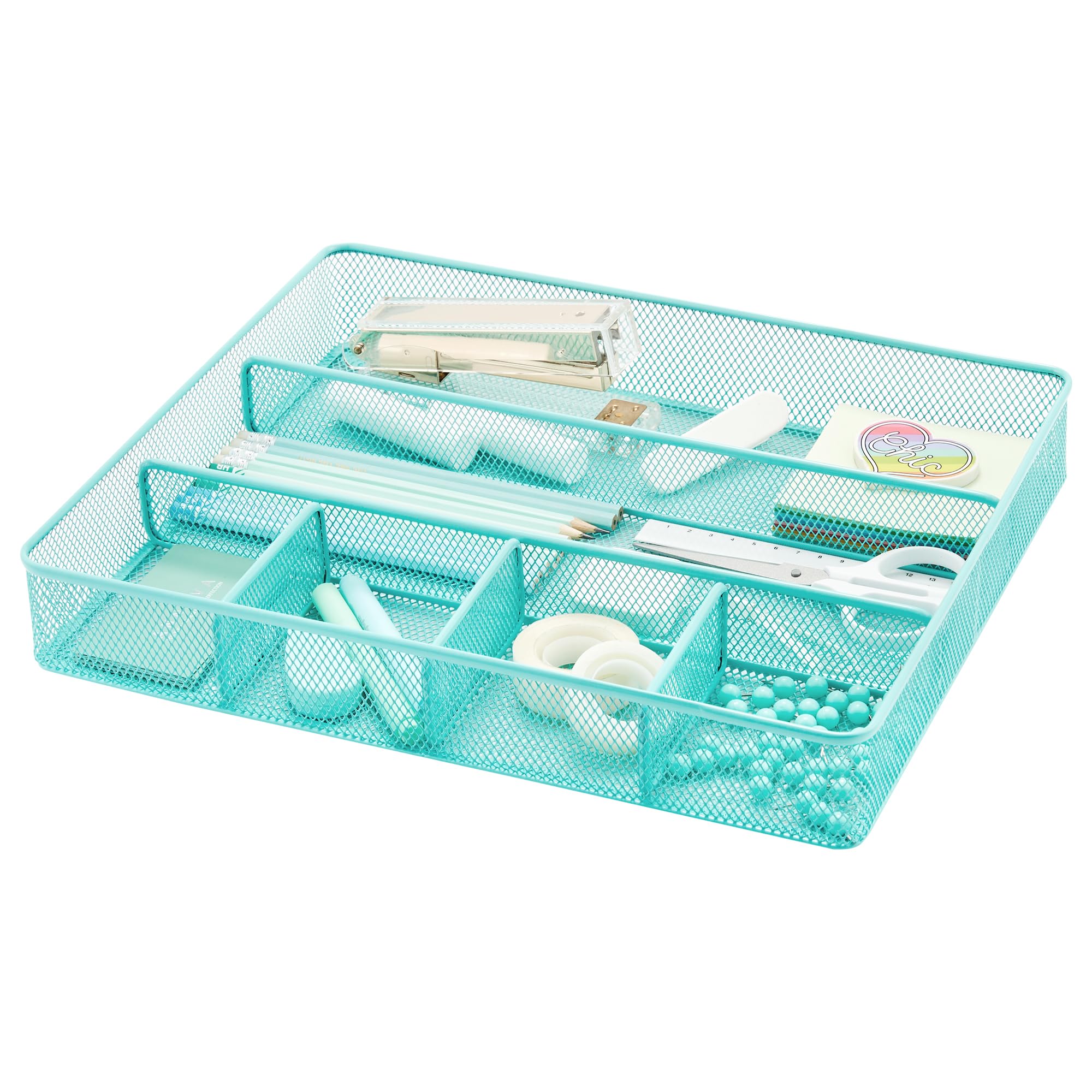 Turquoise Metal Mesh Desk Drawer Organizer with Dividers for Home & Office-image-6e66afa7-aa70-45bd-91bf-8beba9a9f344-54251