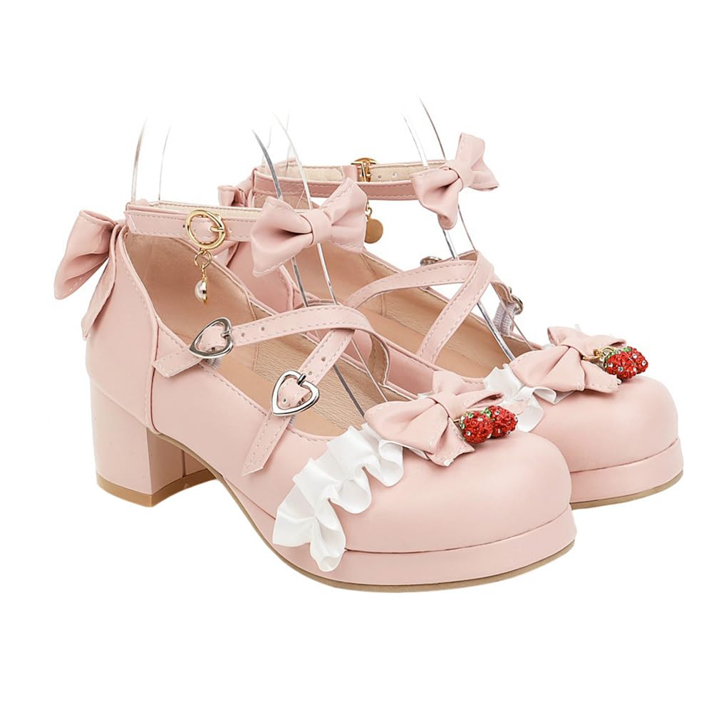 Platform Heels Women Block Chunky Heel Pumps Platform Round Toe White