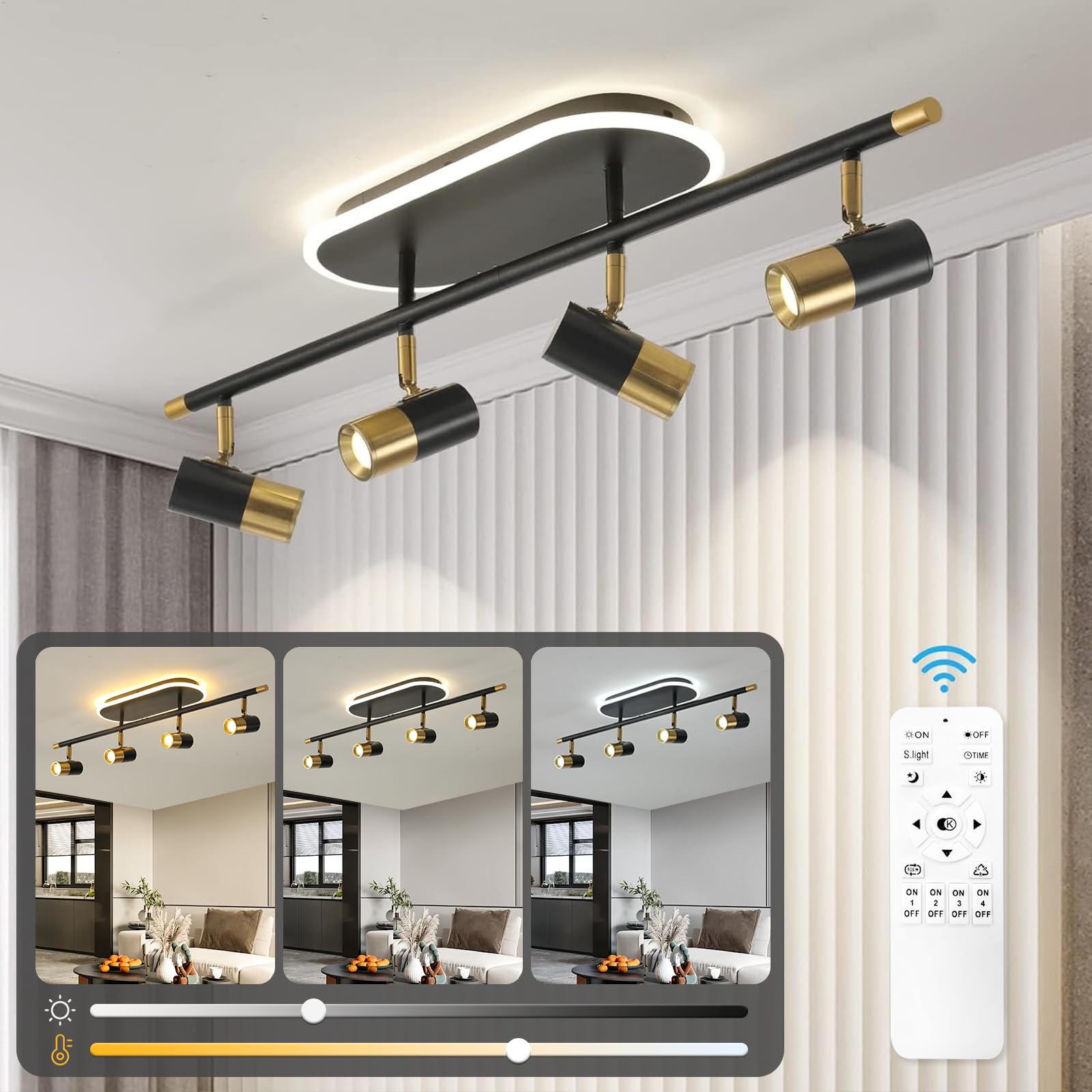 LED Dimmable Ceiling Light 4-Way Spotlight - Black Gold-image-ea87fbe9-5380-4896-9dce-240e6d7e9004-95943