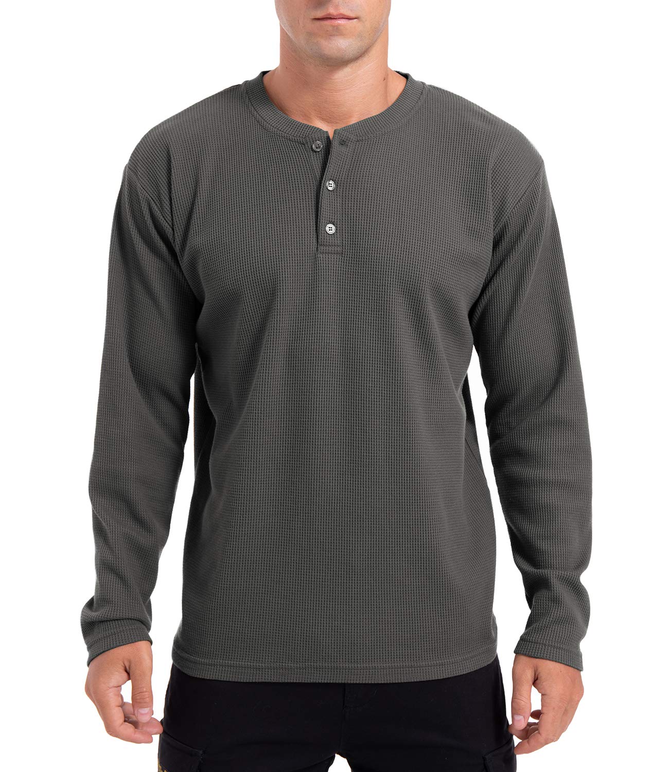 Men's Waffle Henley Shirt - Dark Grey XL-image-33a5dd83-1f14-4c1a-aada-f1ceac026edd-93357