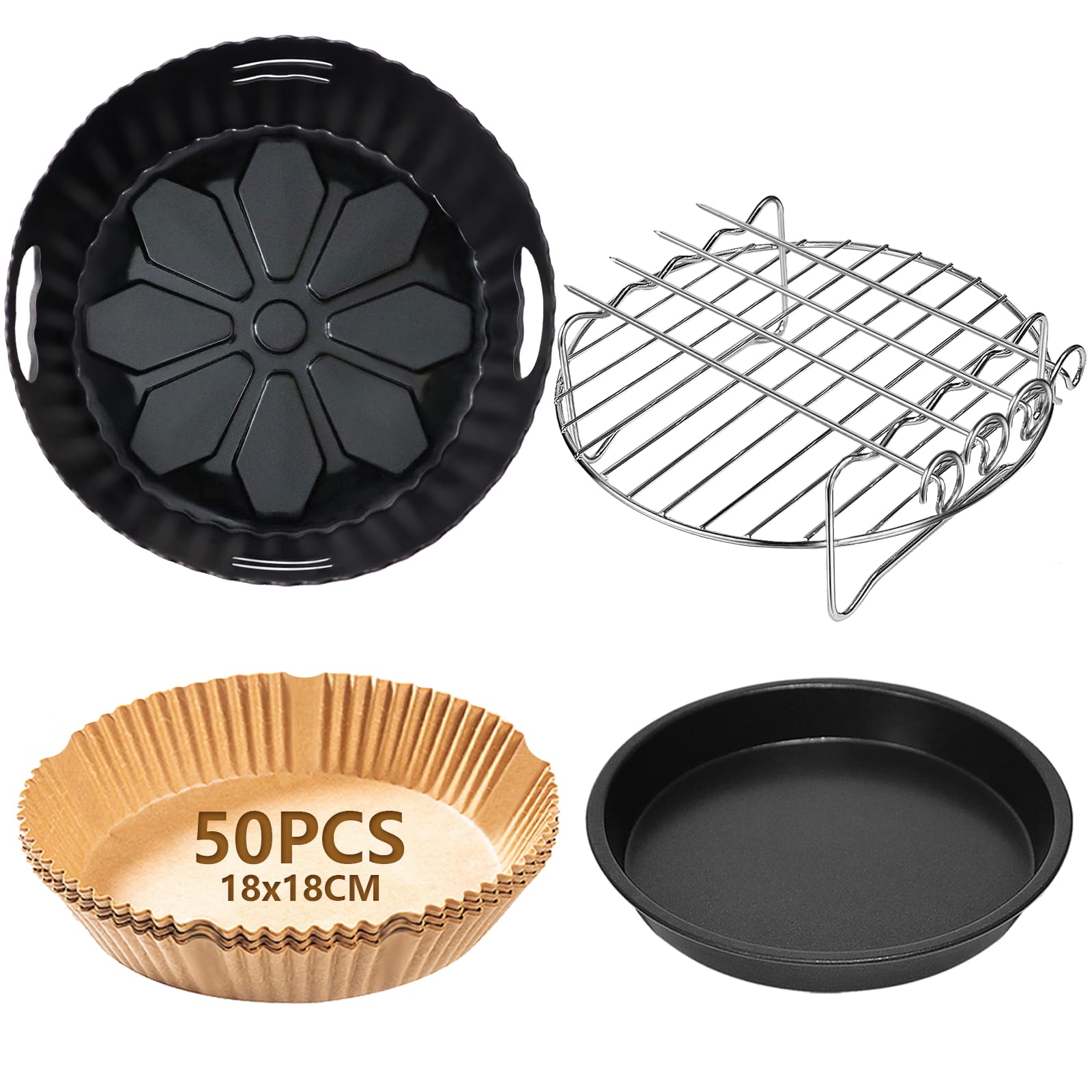 Air Fryer Accessories 7.5 inch Compatible with Russell Hobbs 4L, COSORI Ninja 3.8L - 4 Piece Set-image-cdea602e-562d-4f71-8b91-9c16cb51d14e-53803