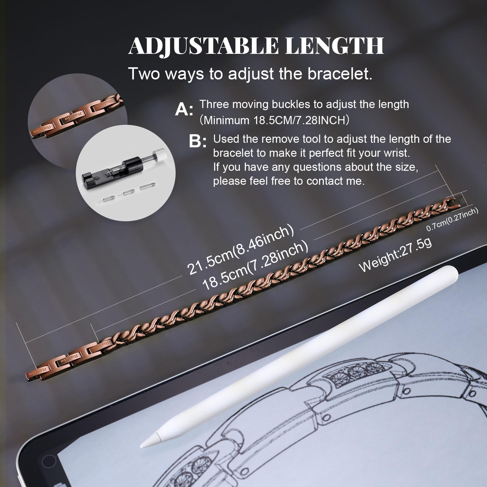 RainSo Womens Pure Copper Bracelets Wristband With Buckle - Main Image