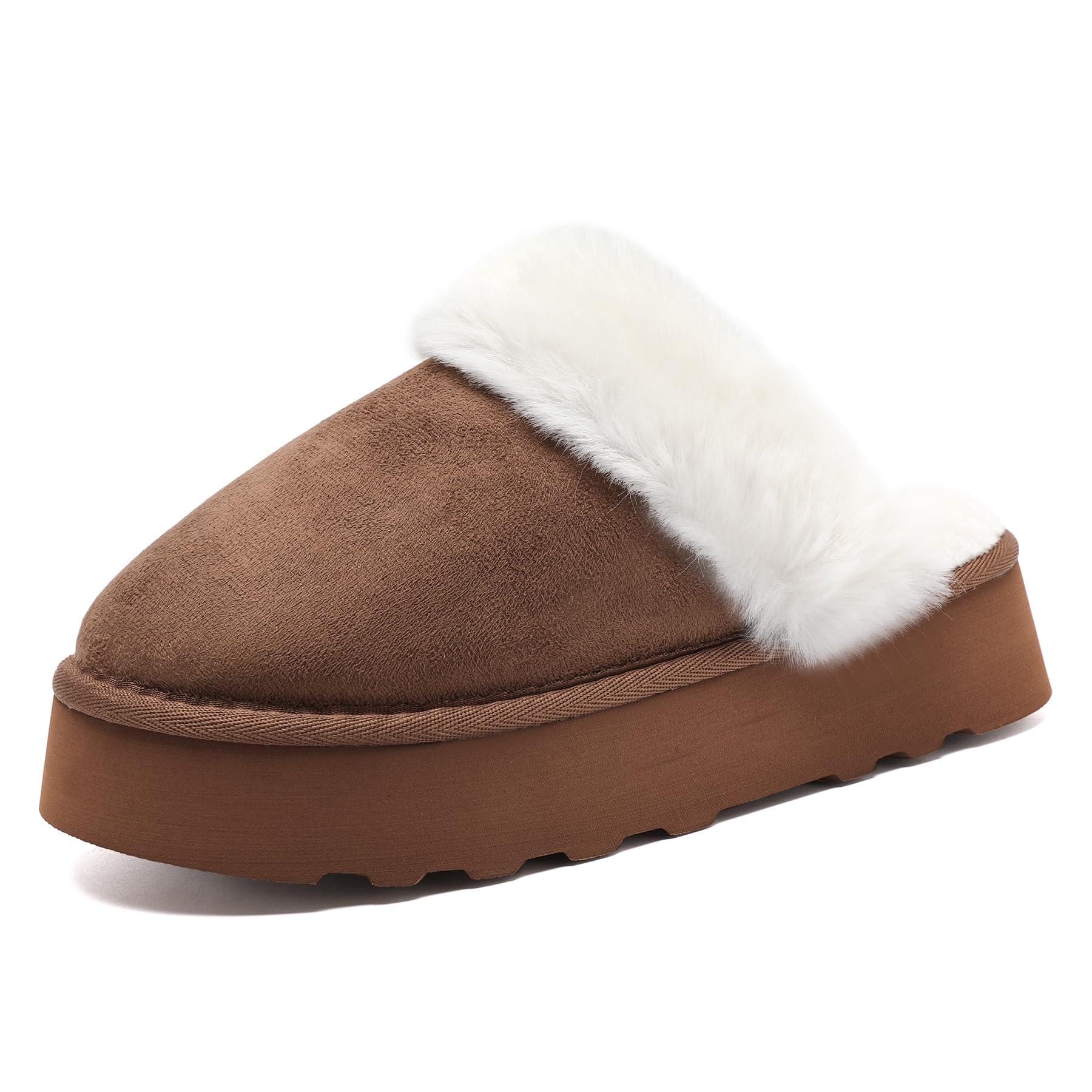 Fluffy Women's Platform Slippers - Non-Slip, Memory Foam, Fur Fleece Lined, Indoor/Outdoor, UK Size 7/8 (Brown)-image-874998a5-c13a-4617-bb71-421646fc9293-66138