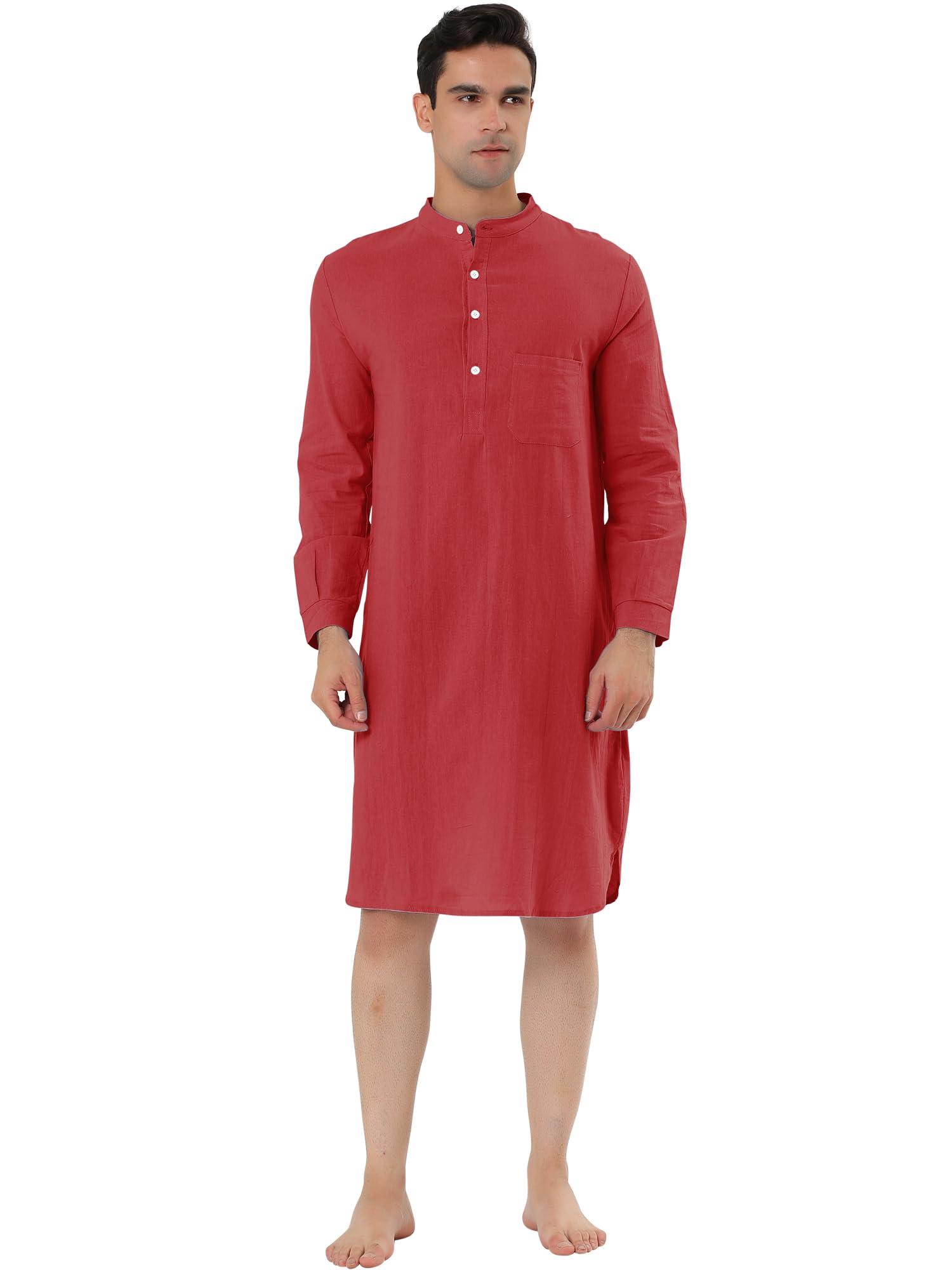 Men's Cotton Nightshirt Henley - Red XL-image-c5aee03e-5bc5-4c0d-87a7-4f5340dc462e-99514