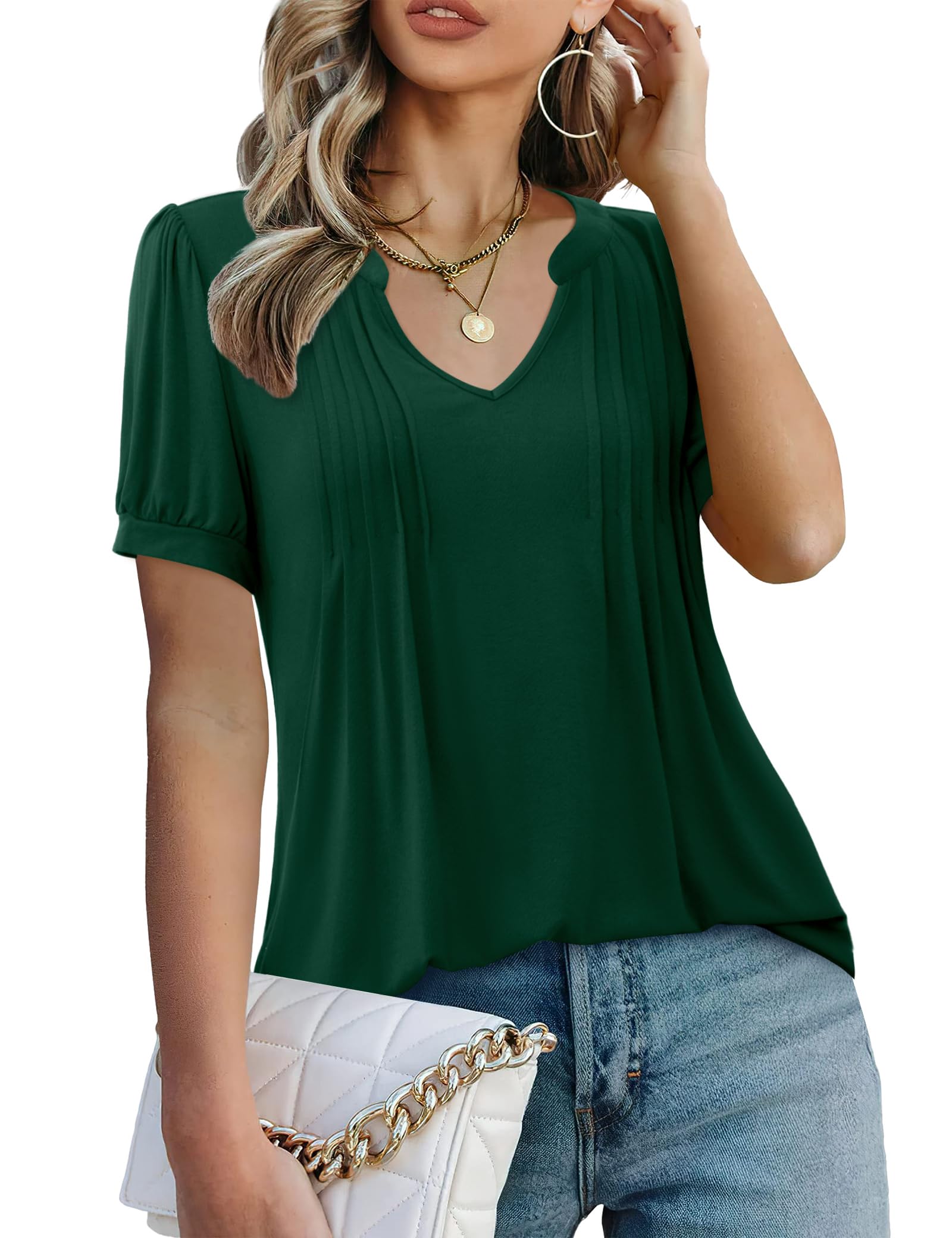 Women's V Neck Pleated Blouse - Dark Green Size 20-22-image-478ecfd4-5854-4e45-93e1-7f2bf6aad079-90028