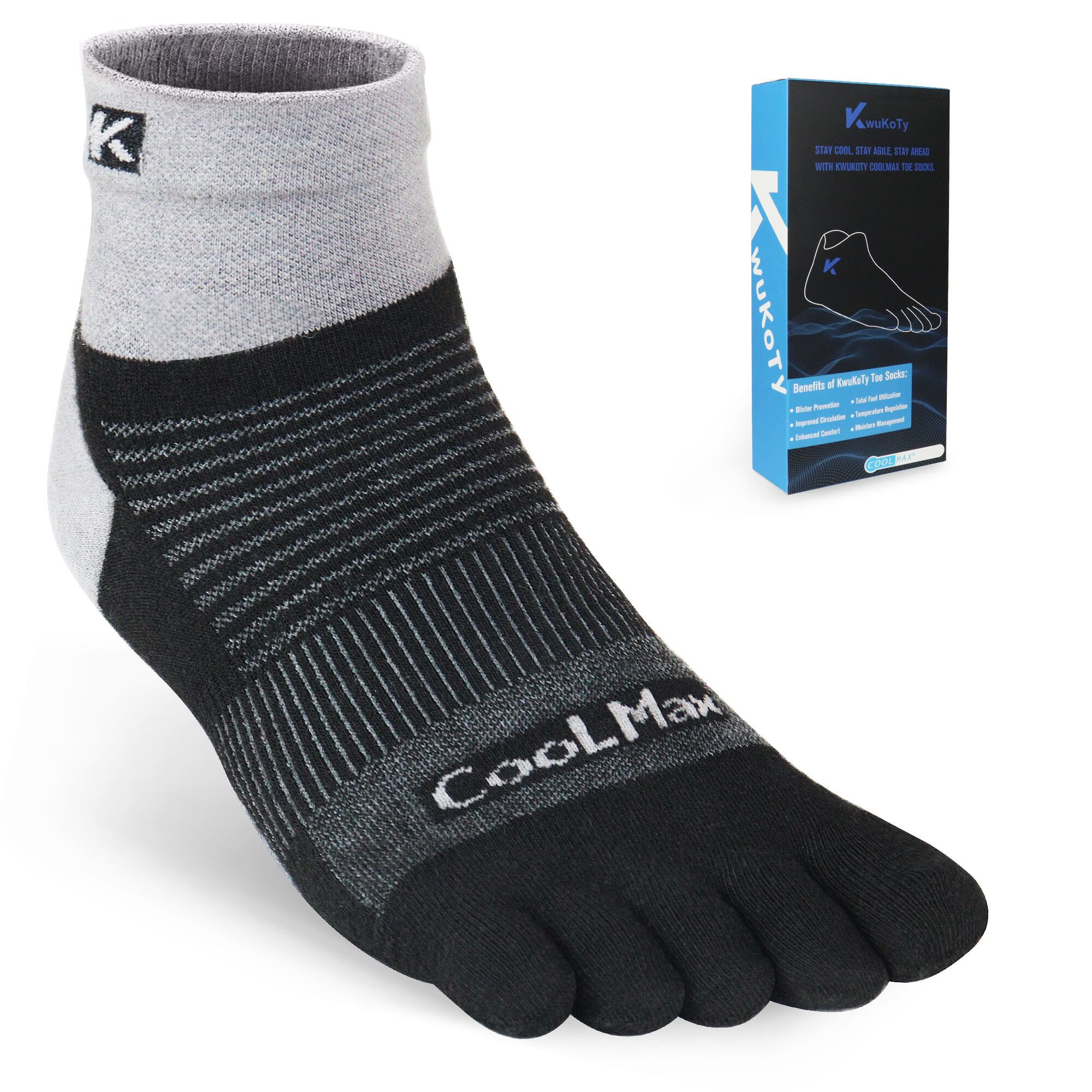 Toe Running Quarter Socks COOLMAX CORE - Black UK 3-6-image-8777479e-2302-4d33-b740-638d087295a8-106983
