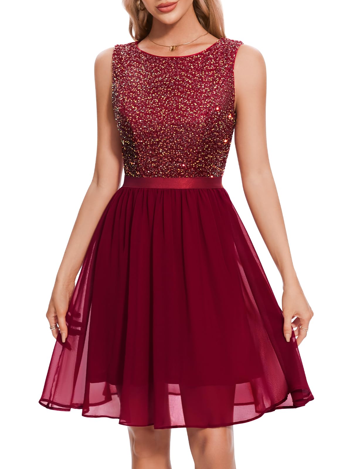 Women's Glitter Sequin Dress - Burgundy S-image-e178c087-552a-46b4-bba4-0c757c201d89-109068