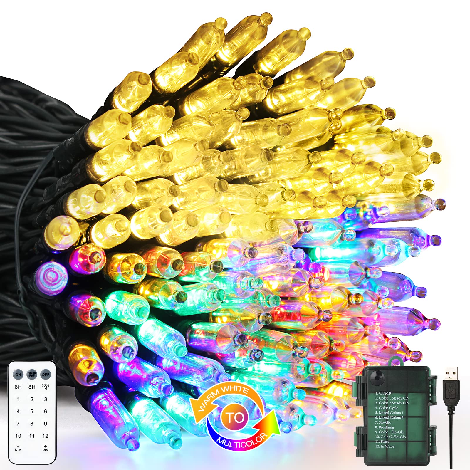 WUJUN Christmas Lights LED Battery String 33ft 100 8 Powered White-image-d1978918-a425-4f3f-89fd-530550ef7b0d-41949