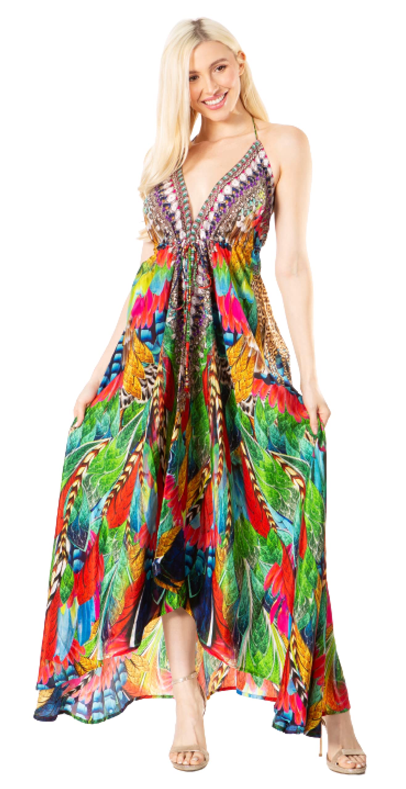 Sakkas Women'S Maxi High-Low Halter Dress - Vibrant Handkerchief Style Fo