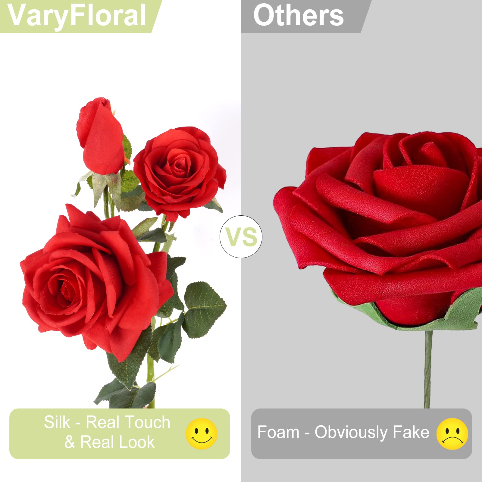 VaryFloral Red Roses Artificial Flowers with Long Stems Silk Roses  Artificial Flowers Real Touch Fake Roses Decorative Artificial Flowers for  Wedding
