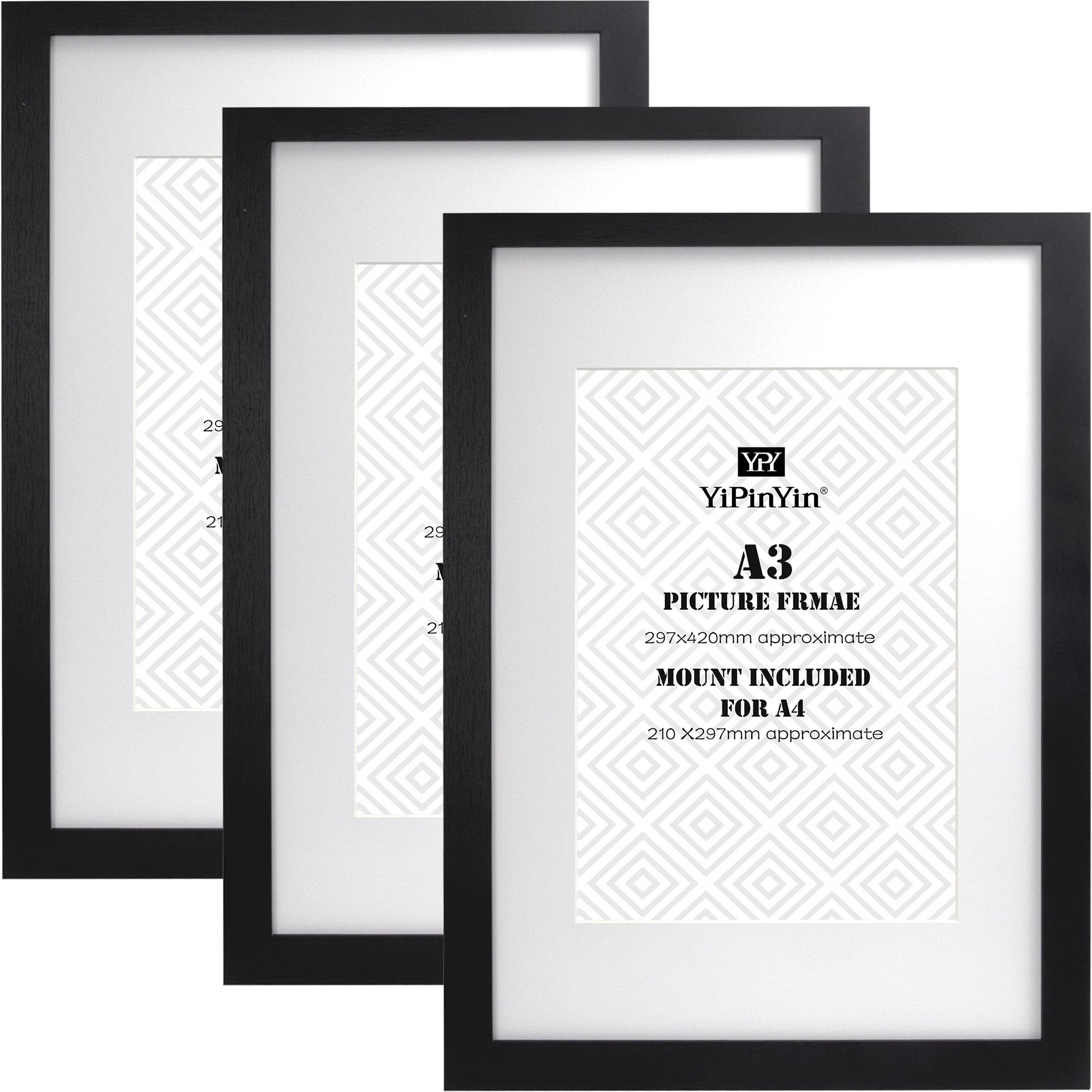 A3 Picture Frames Set of 3 - Black with A4 Mount-image-3fbae276-09a4-4d09-8abd-2ac383a1cf15-2343