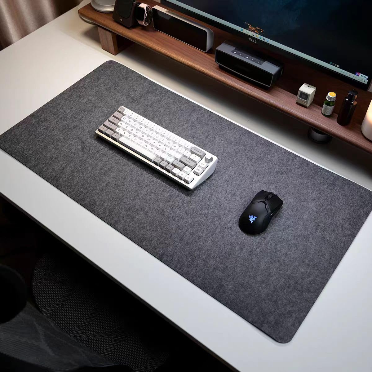 Large Non-Slip Felt Desk Mat 100x40cm - Dark Grey, Ideal for Office/Home, Comfortable & Durable Mouse Pad