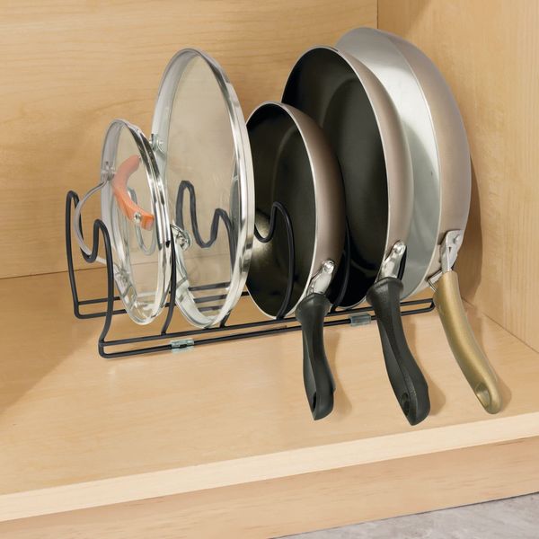 MDesign Pan & Lid Organizer Rack - 5 Slot Metal Wire Storage For Cabinets & Countertops
