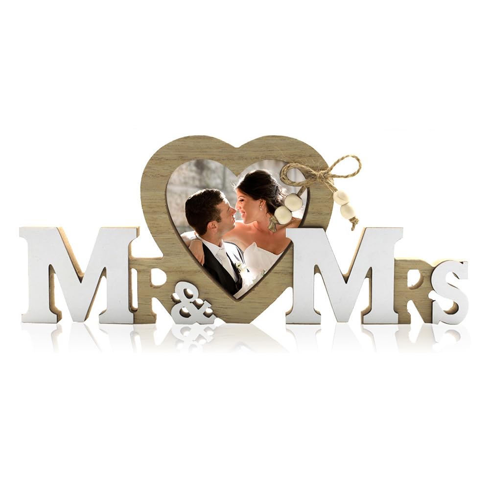 Mr & Mrs Wooden Table Decoration & Frame - 25cm Natural