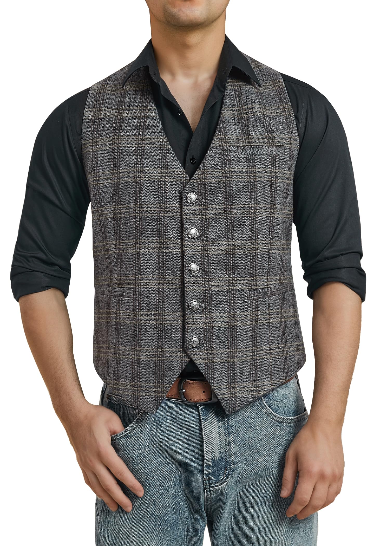 Men's Tweed Check Waistcoat - Grey S-image-8c9f6382-40a6-4b21-a187-3678f1f1a345-103362