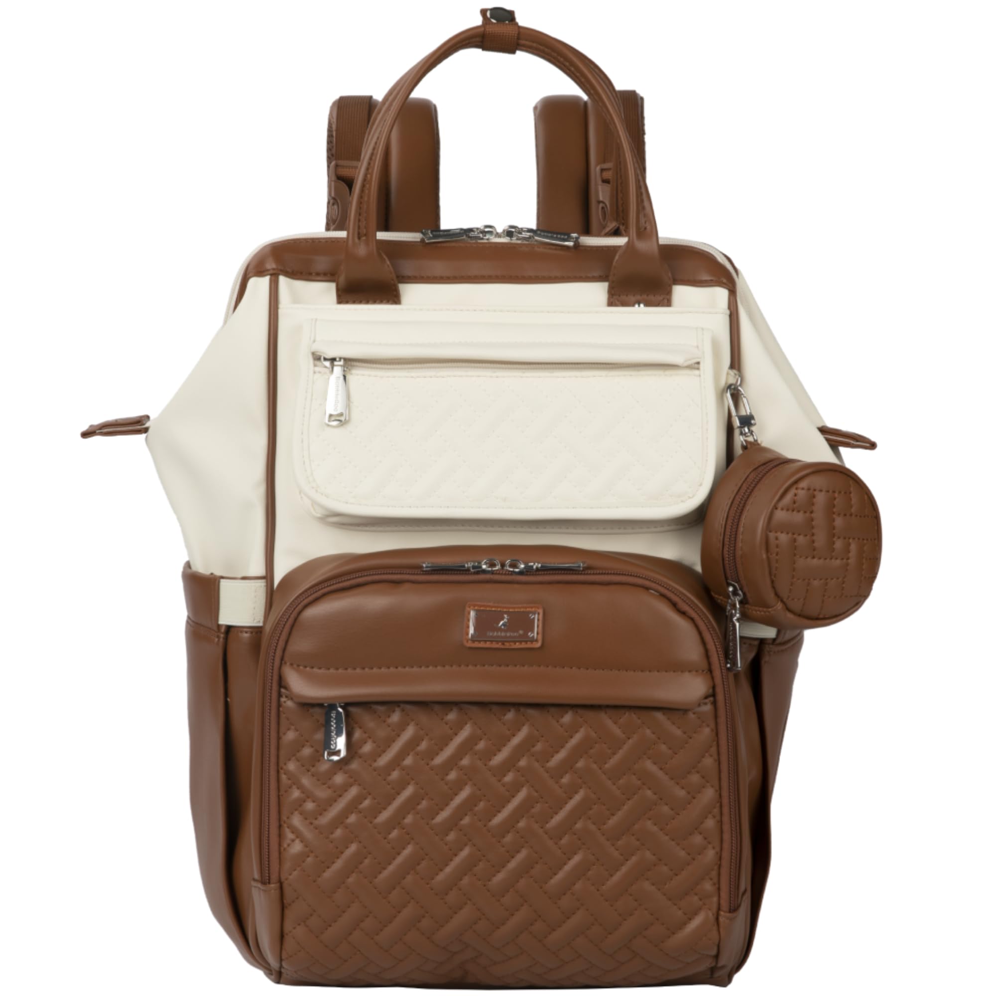 Vegan Leather Changing Bag Backpack, Large Nappy Bag with Changing Pad & Stroller Straps, Coffee Cream-image-2606ddb7-fb36-4a3f-b32b-9a779d6de051-71402