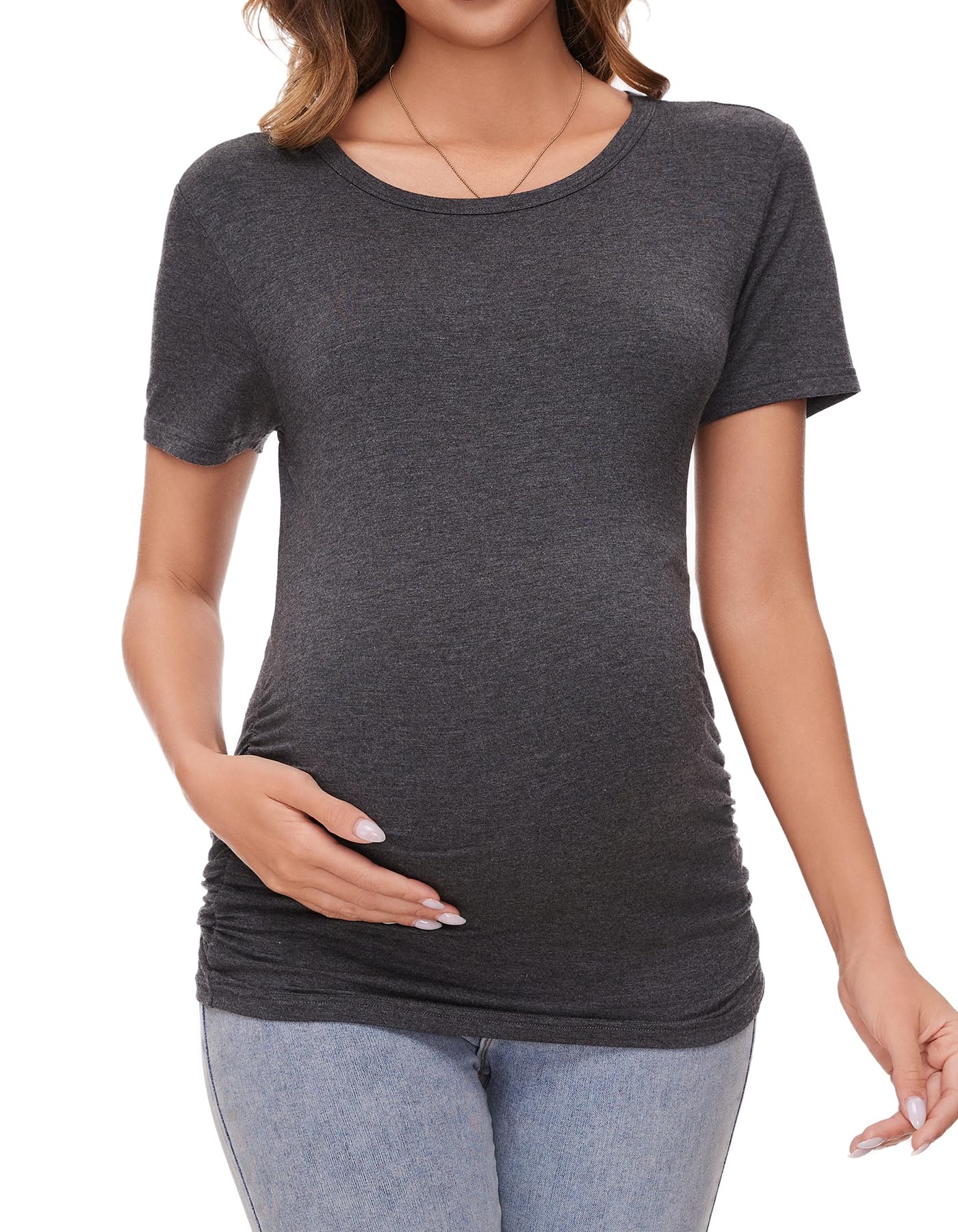 Brynmama Basic Maternity T Shirt Short Sleeve Ruched Maternity X-Large-image-b45e4e8f-290d-43bb-b4fe-5898f6ae34ae-35200