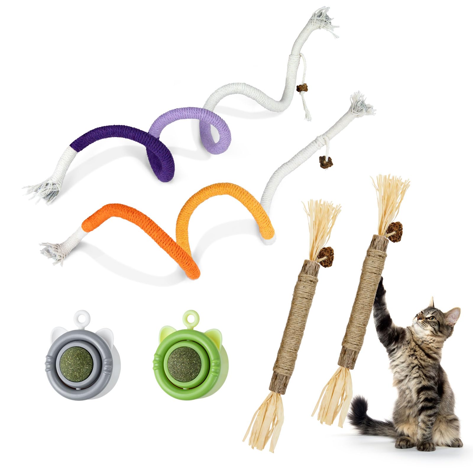 Pack of 6 Cat Chew Toys with Catnip Balls, Sticks & Teething Ropes for Kittens' Dental Care & Fresh Breath-image-123ff6be-69f5-4fbf-aac3-0e796bdaa5bc-66307