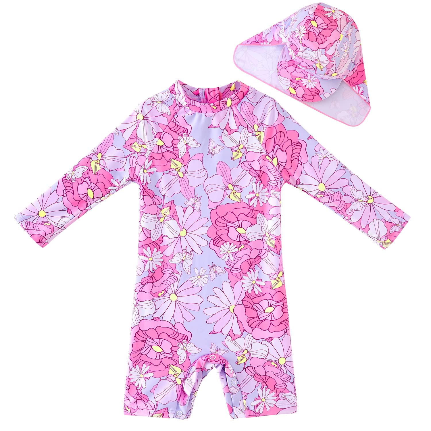 Baby Girls Sun Swimsuit UPF 50+ - Pink/Large Florals 3-6M-image-1129089f-ba67-4043-8fa7-c73acc22e541-103512