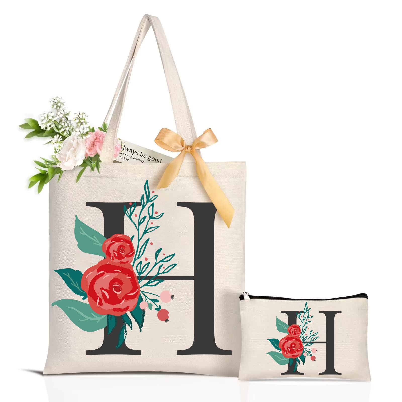 Floral Canvas Tote & Makeup Bag Set - Reusable, Foldable, Washable Tote for Bridesmaids & Travel-image-b248db9e-26d5-4f17-bb70-13e8a625ab03-43354