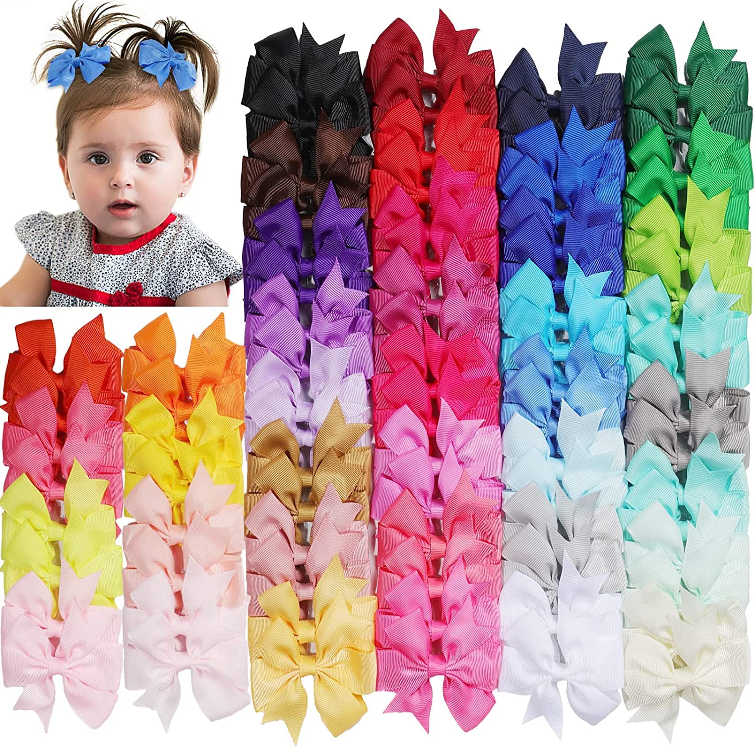 Boutique Grosgrain Hair Bows, Inch Hair Bows Clips & 80Pcs 3 40-image-820a70df-222d-48fb-ab49-49a11c6cd015-57604