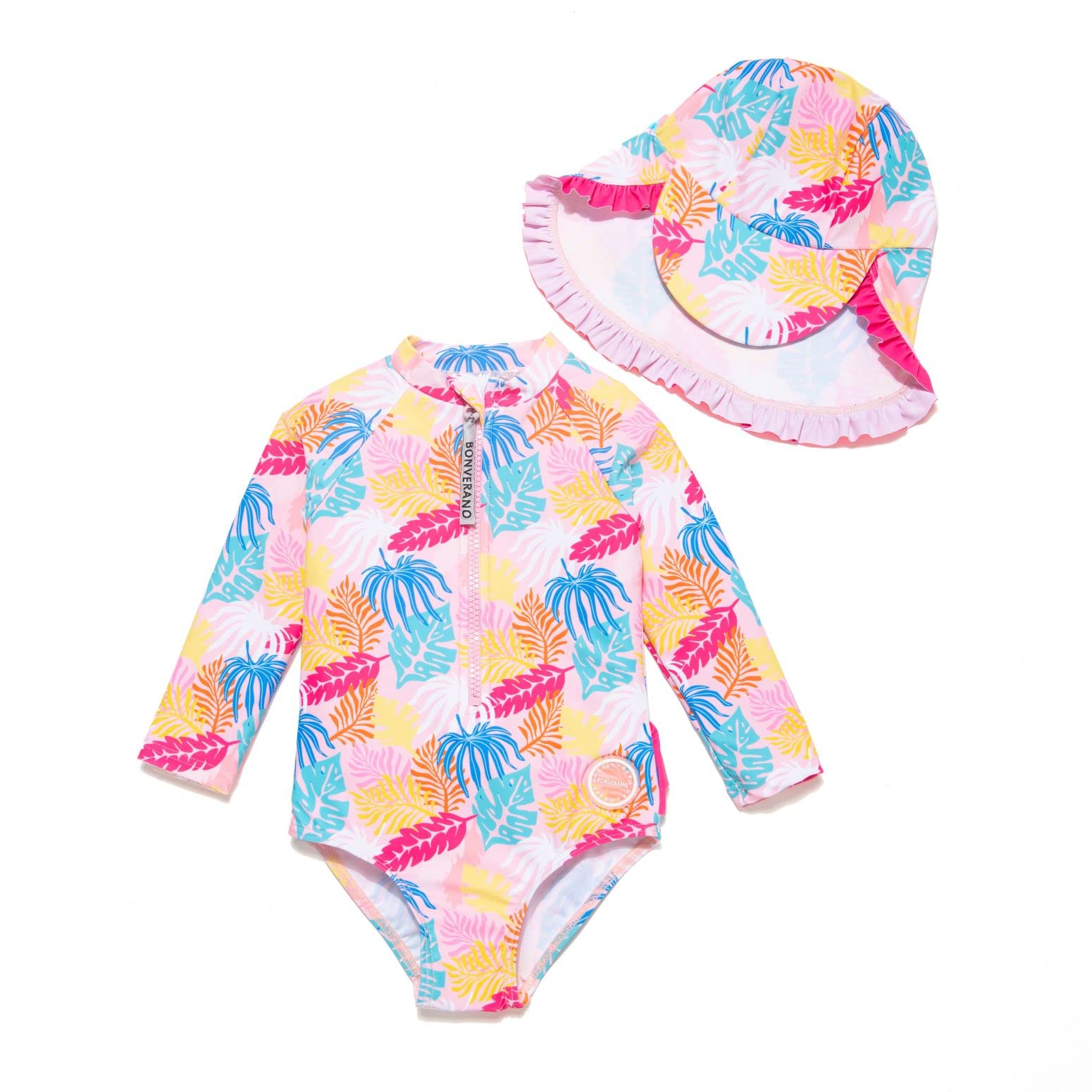 Baby Girl Swimsuit with Sun Hat - Leaf Print, 6-9M-image-a12a4c17-bd15-4647-a34b-caa8fe251c47-88688