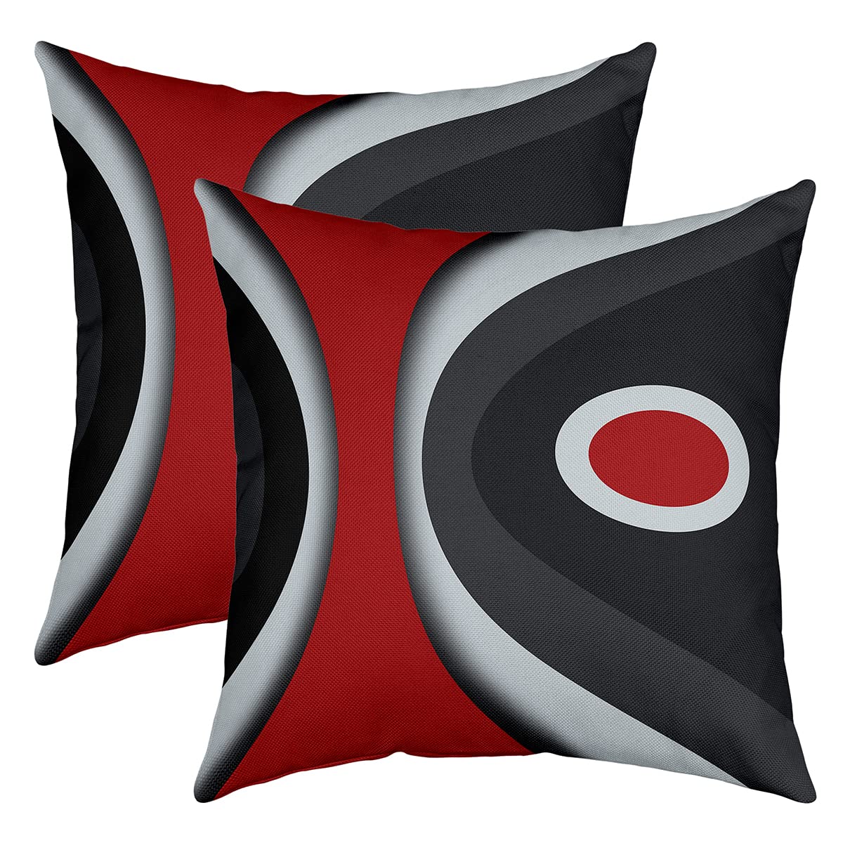 Modern Abstract 22x22 Inch Throw Pillow Covers Set of 2 - Red Stripes, Grey & Black Design